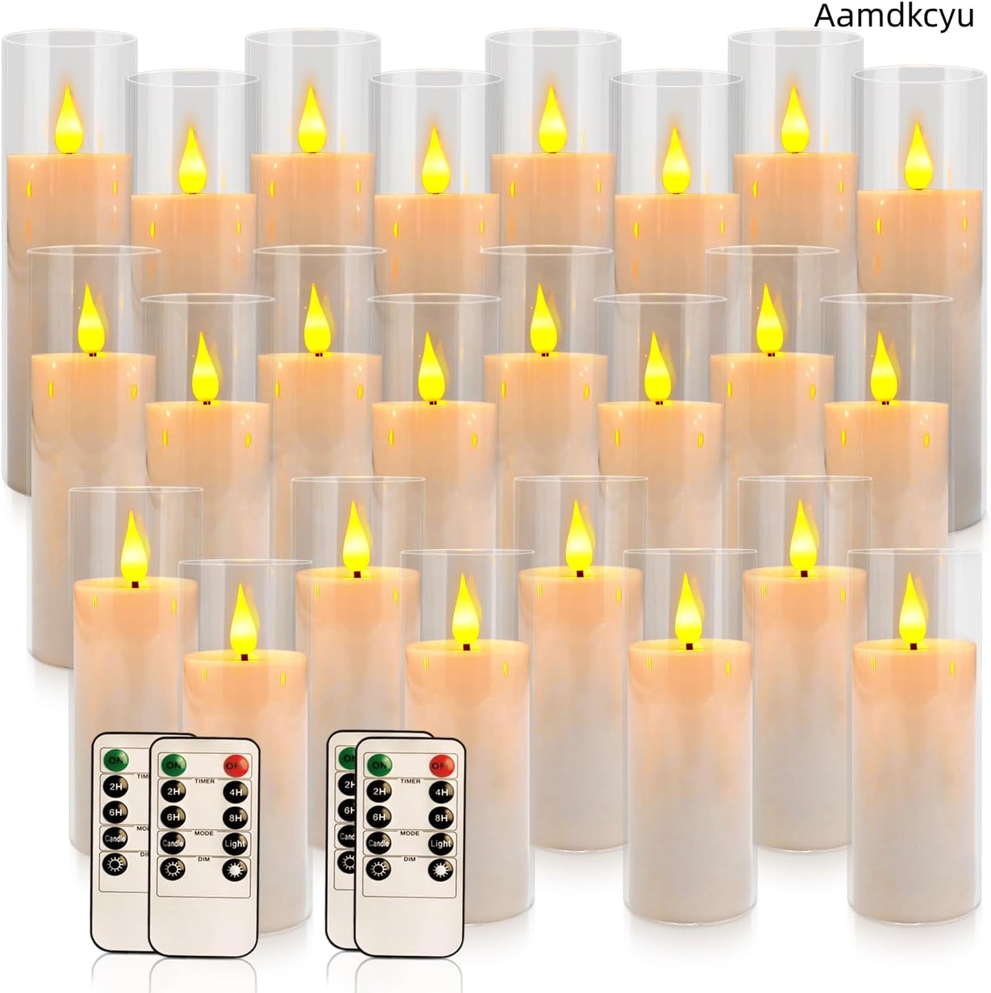 24-Pack Premium Flameless LED Candles - Elegant White & Clear Acrylic Pillar Design with Realistic Flickering Flame, Remote Control & Timer for Weddings, Christmas, Halloween & Home Decor