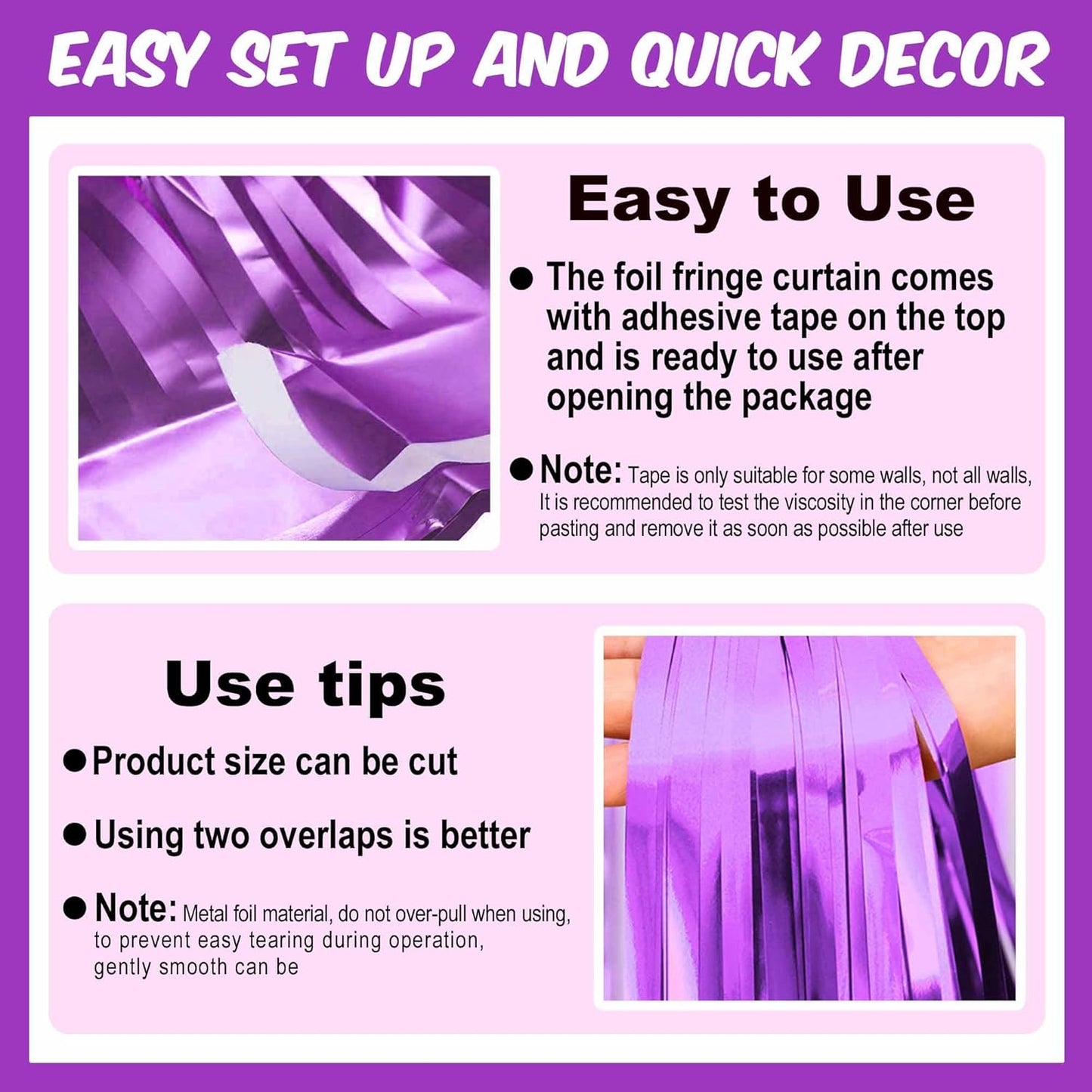 3 Pack Light Purple Foil Fringe Curtains Backdrop, 3.28 x 9.8 Ft Metallic Streamers Tinsel Curtains Background for Photo Booth, Birthday, Halloween, Christmas, Thanksgiving, New Year Party Decorations