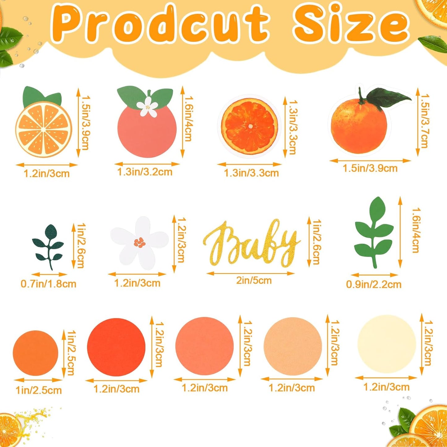 MARFOREVER 500 Pcs Little Cutie Baby Shower Confetti Citrus Decoration Orange Baby Shower Confetti Tangerine Eucalyptus Scatter for Gender Reveal Birthday Party Table Decoration Supplies