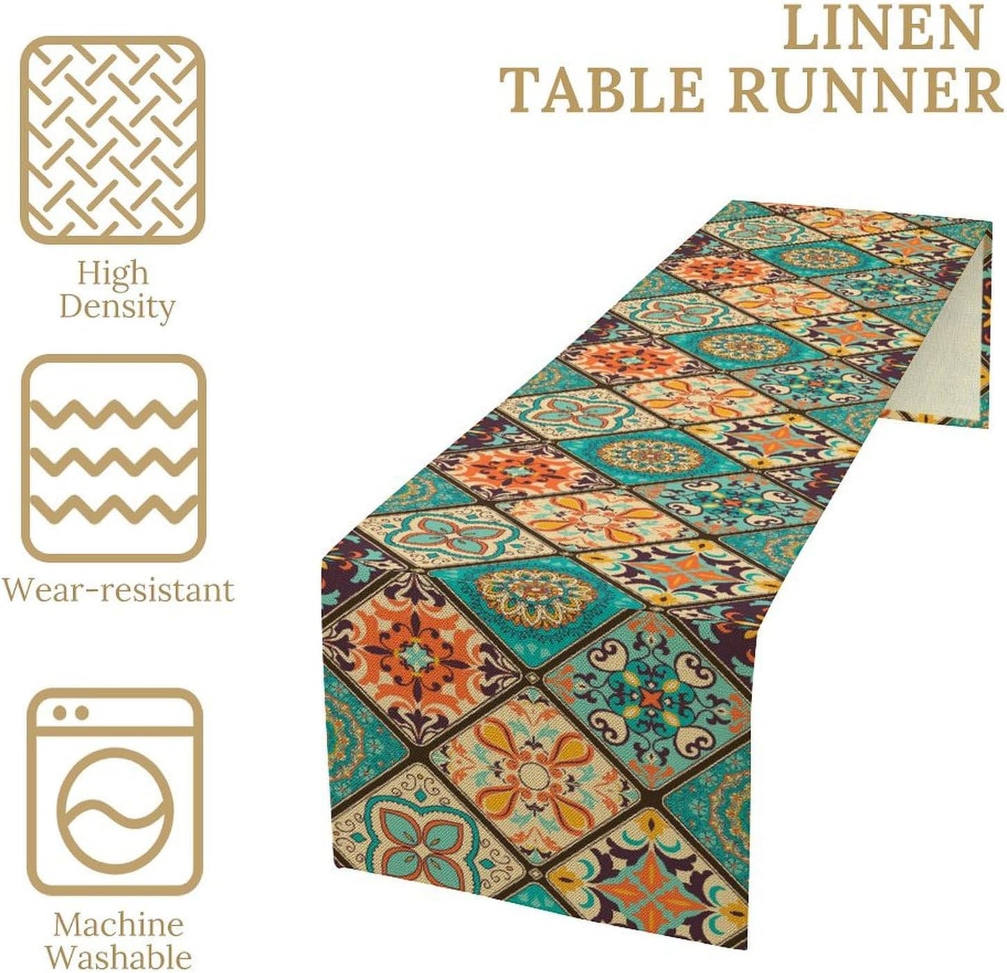 Boho Floral Table Runner,Vintage Bohemian Style Table Runner for Kitchen Dining Table Home Party Decoration 13x60 Inch