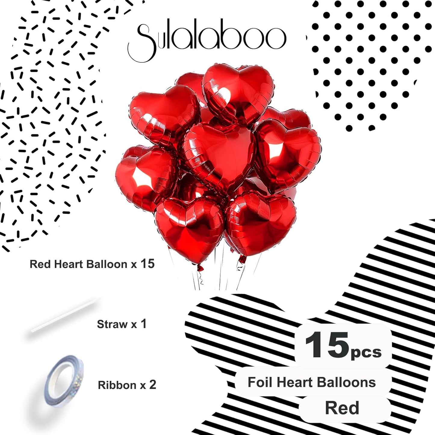 15Pcs Red Heart Balloons Helium 18 Inch Heart Shaped Foil Balloons for Valentines Day Mother's Day Engagement Anniversary Birthday Bridal Wedding Party Decorations