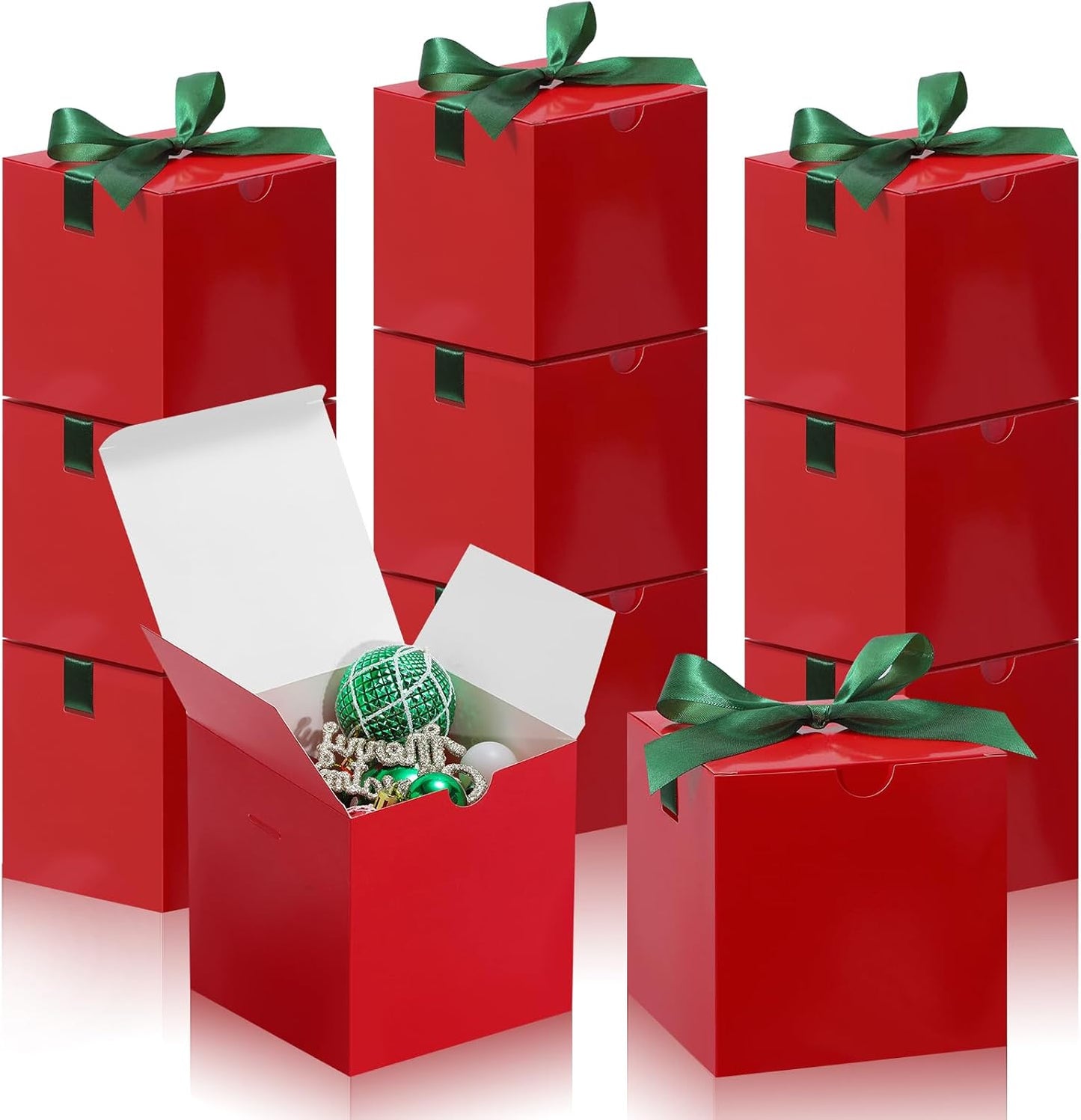 DOYIDE 20 Pack Small Gift Boxes, 6x6x6 Inch Red Elegant Paper Boxes with Ribbons, Christmas Gift Box Crafting, Wedding Party Favor, Cupcake, Candy, Bridesmaids Proposal Box