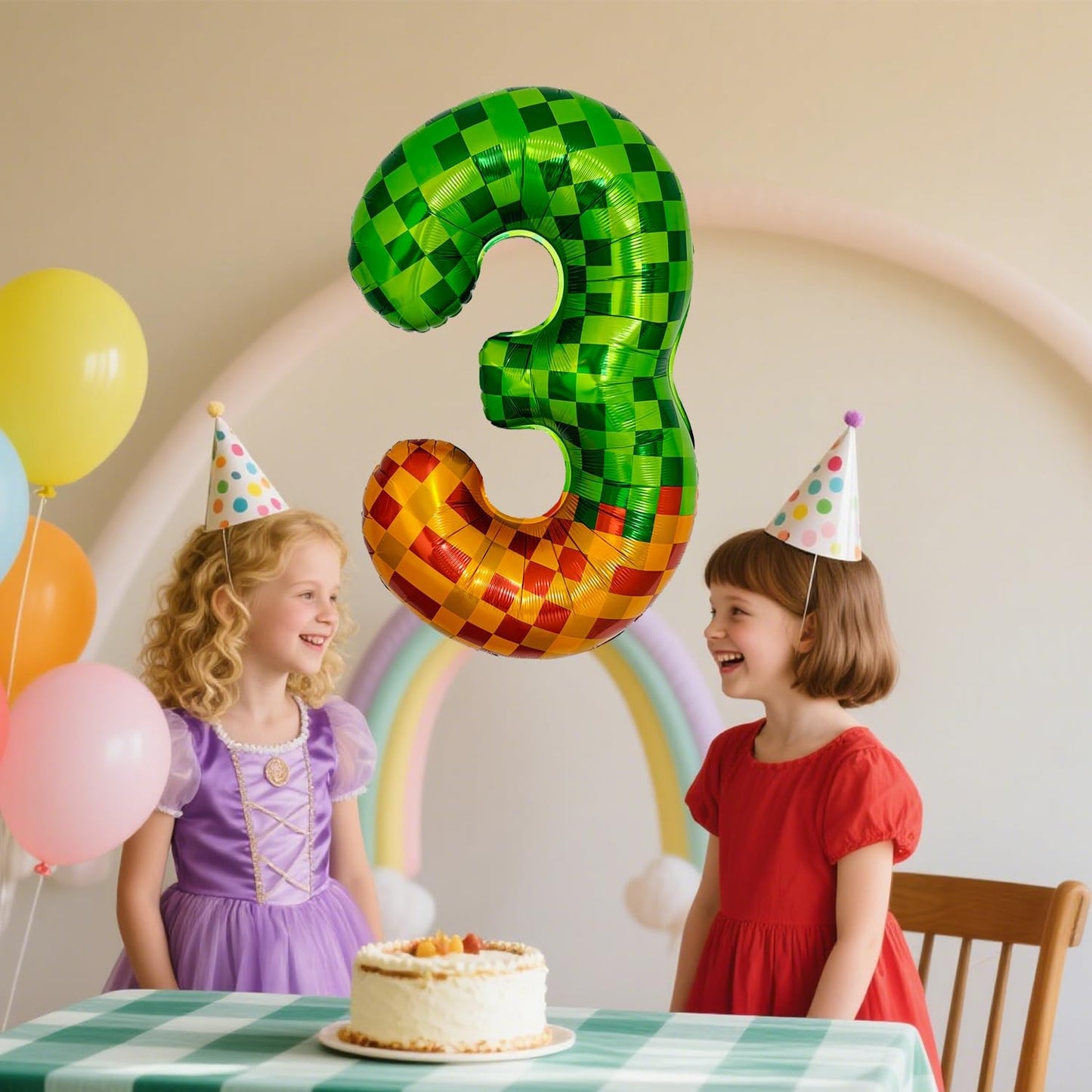 Pixel & TNT Theme 40in Giant Number Balloons - Foil Mylar Birthday Party Decorations for Kids Adults Cumpleaños, Block Style Pixel Art Shape Balloon Decor Supplies (Pixel, Number 3)