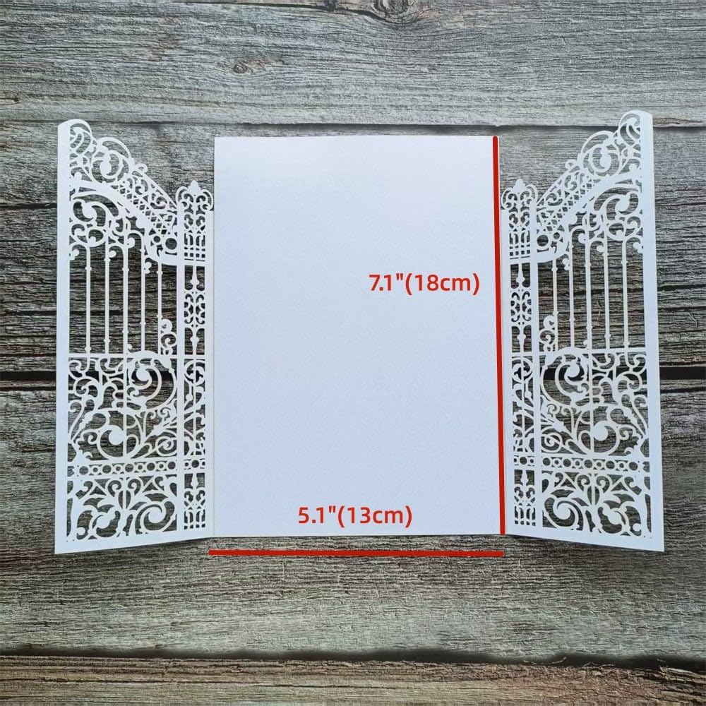 MillaSaw White Gate Invitation Card For Wedding Bridal Shower Valentine Birthday Party 25 Sets (white, 4.9"x7.1")
