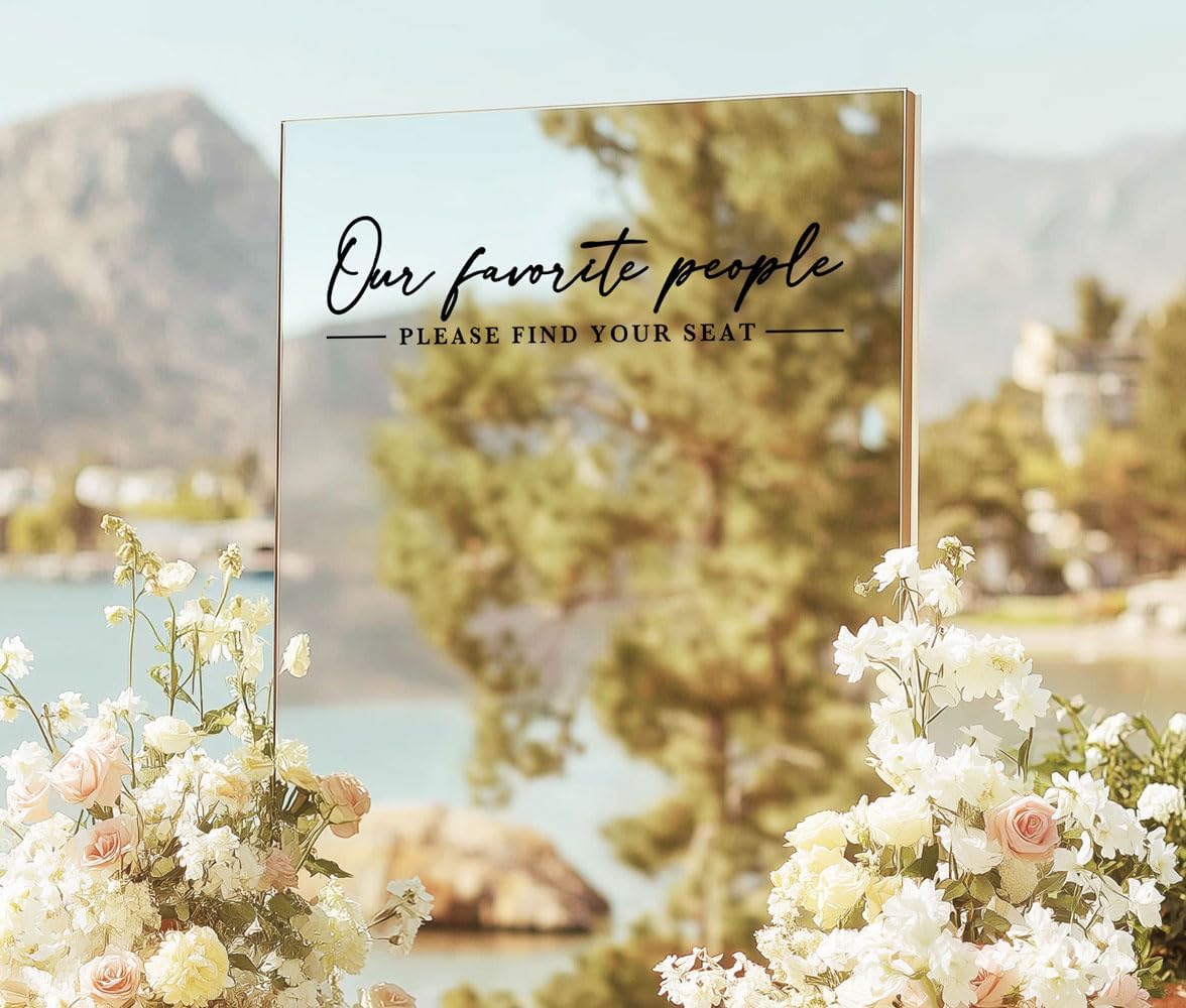 Our Favorite People Decal for Calligraphy Wedding Seating Chart Sign for Vinyl Sign Please Find Your Seat Mirror Vinyl Decal (Black, 17 inches Wide)