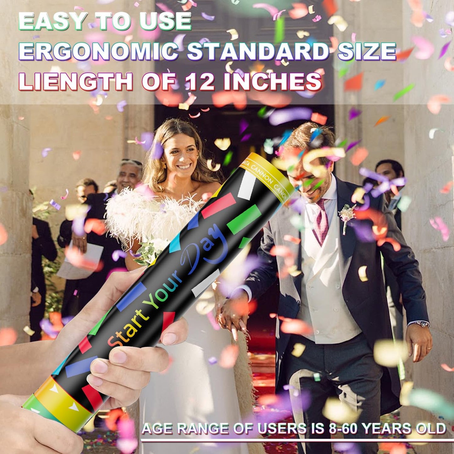 Confetti Cannons, 15 Inch+Longer Confetti Shooters Party Poppers, WORKKEEP Confetti Popper Air Powered for Birthday Wedding Celebration Photo Shoot New Year's Eve confetti Gun 03