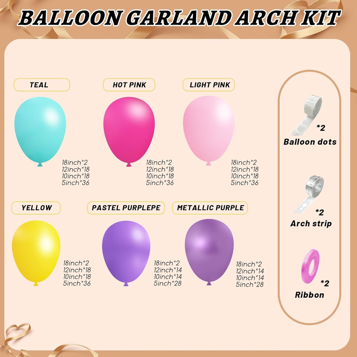 412pcs Purple Blue Pink Balloon Garland Arch Kit, 18 12 10 5 inch Different Sizes Hot Pink Metallic Purple Teal Yellow Balloons for Kid Magic Baby Shower Birthday Engagement Party Decoration