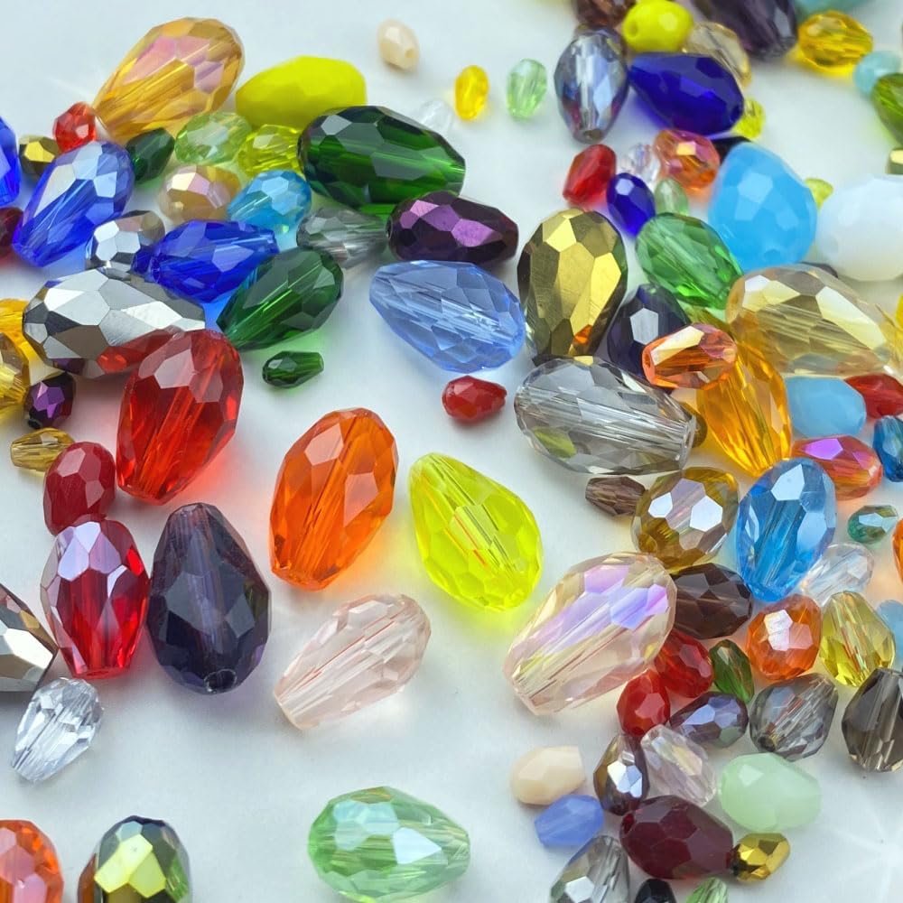 40pcs 10x15mm Teardrop Crystal Glass Beads Vertical Hole Faceted Loose Spacer Beads for DIY Craft Jewelry Making Necklace Bracelet Earring Wind Chimes(Mix Colors Series)