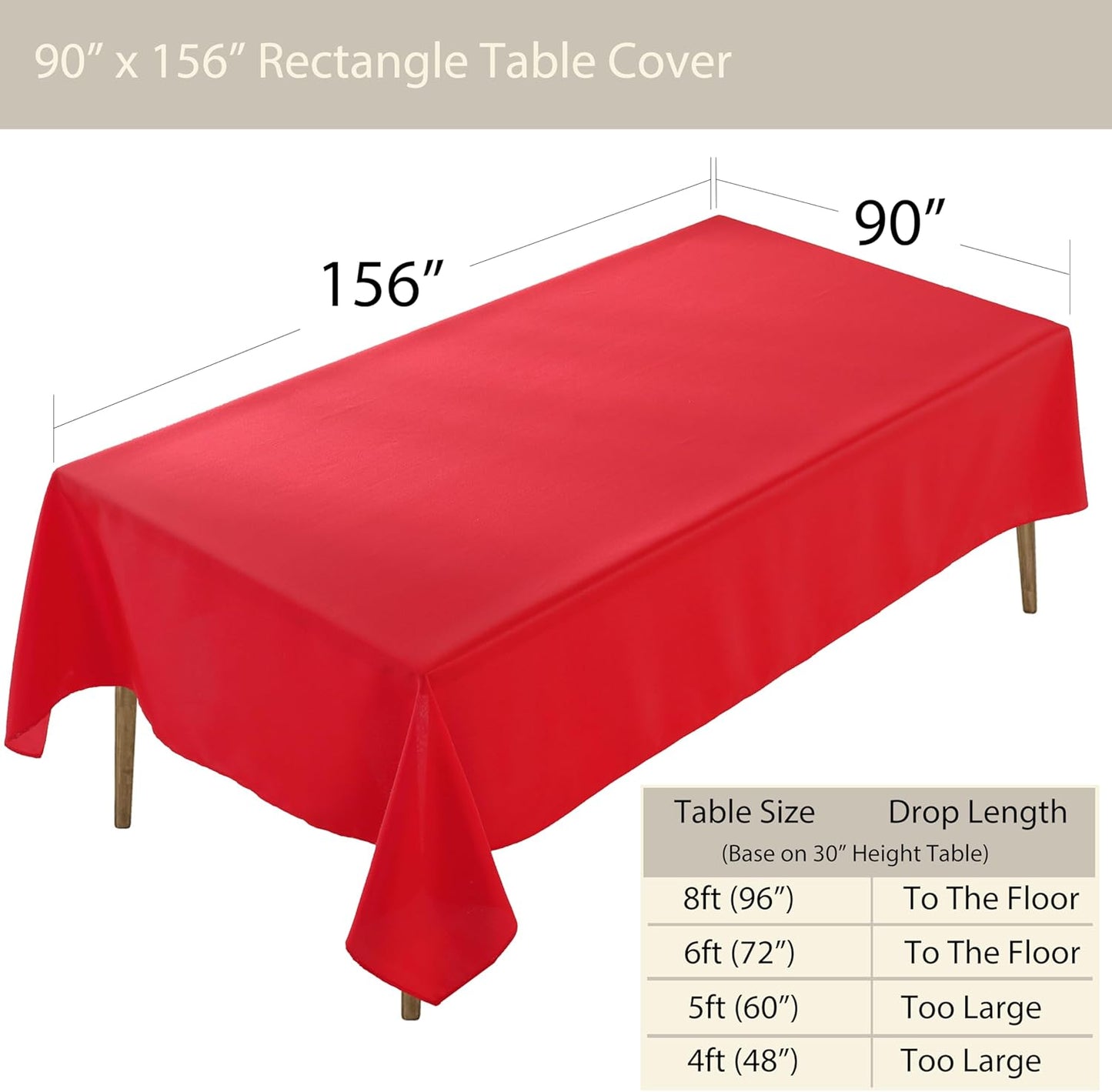 Craft And Party Red Rectangle Tablecloth, 90 x 156 Inch, Polyester Fabric Washable for Home, Party, Wedding or Restaurant Use