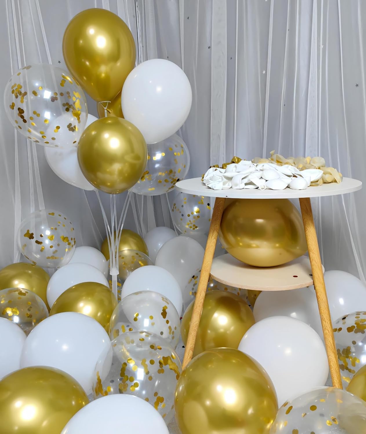 300 Pack Gold and White Balloons 12 Inch Gold Confetti Balloons for Various Party Events Decorations