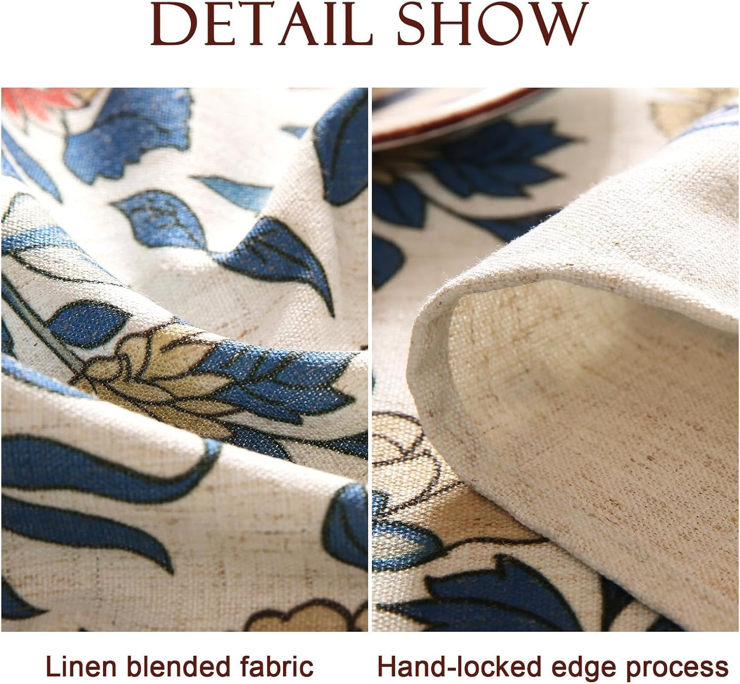 patdrea Designer Blue Tablecloth for Rectangle Table,Vintage Linen with Leaves and Floral Pattern Tablecloths,Farmhouse Decor Cover for Kitchen Dining Christmas,Thanksgiving,55"x79"-Ivar a