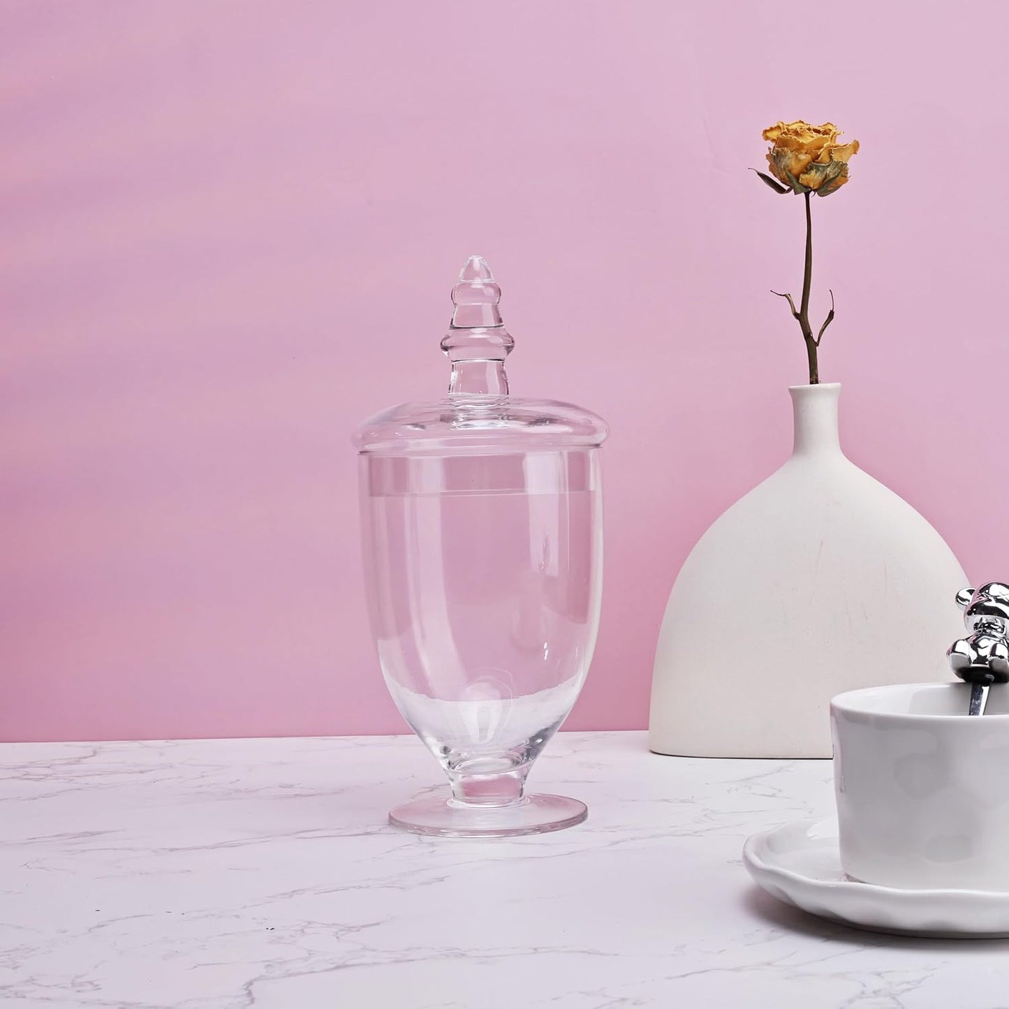 Glass Apothecary Jars with Lids, Small Storage Containers, Set of 3 Wide Mouth Storage Candy Jar Decorative Candy Buffet Organizer Canisters Elegant Kitchen