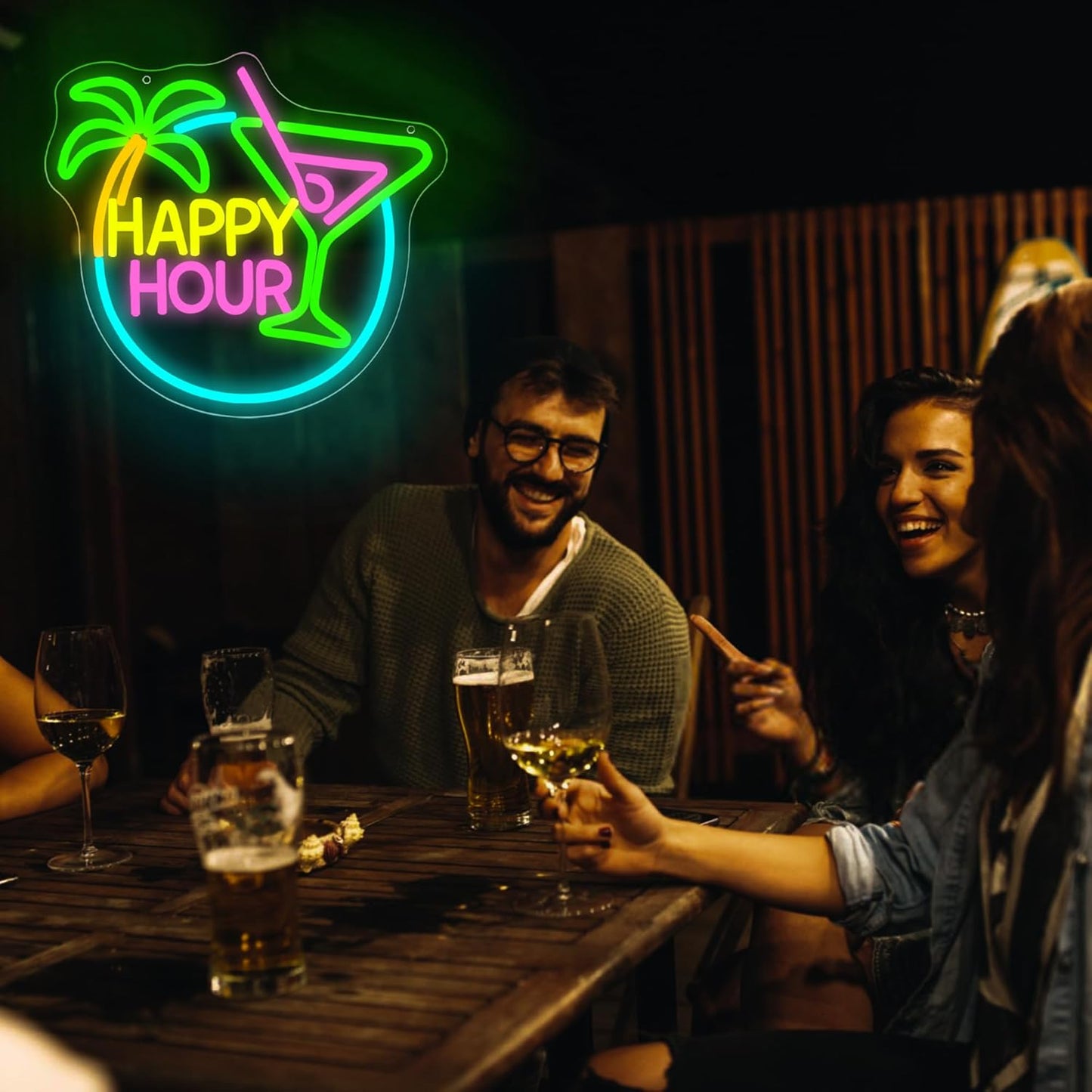 Happy Hour Neon Sign for Wall Decor Dimmable Cocktail Neon Light for Man Cave Bedroom Bar Sign for Home Bar Beer Store Hotel Party Club Office Birthday Gifts Art Size13.7 * 12.5In(WZCP129)