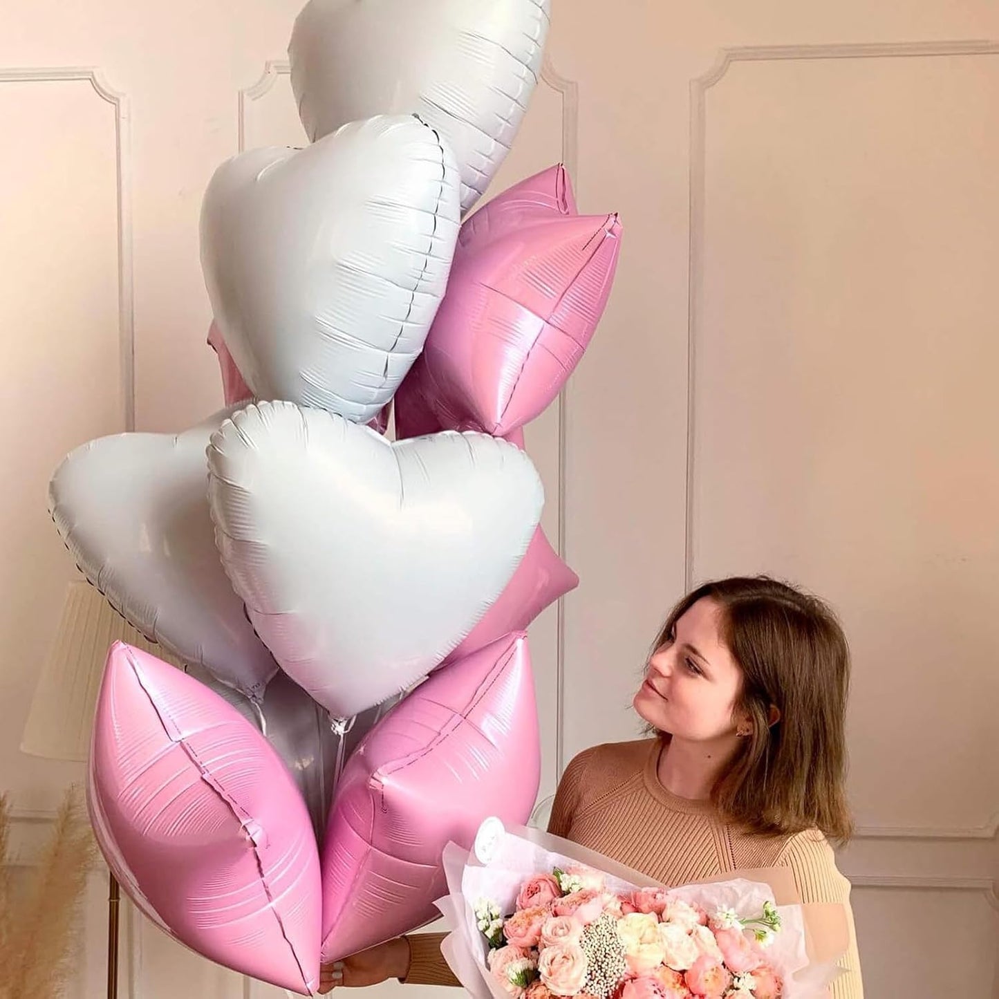 Biapian White Heart Balloons Helium, 10PCS White Foil Heart Shape Balloons Valentines 18inch Metallic White Foil Balloon for Helium Valentine Decorations for White Wedding, Brithday Party, Anniversary