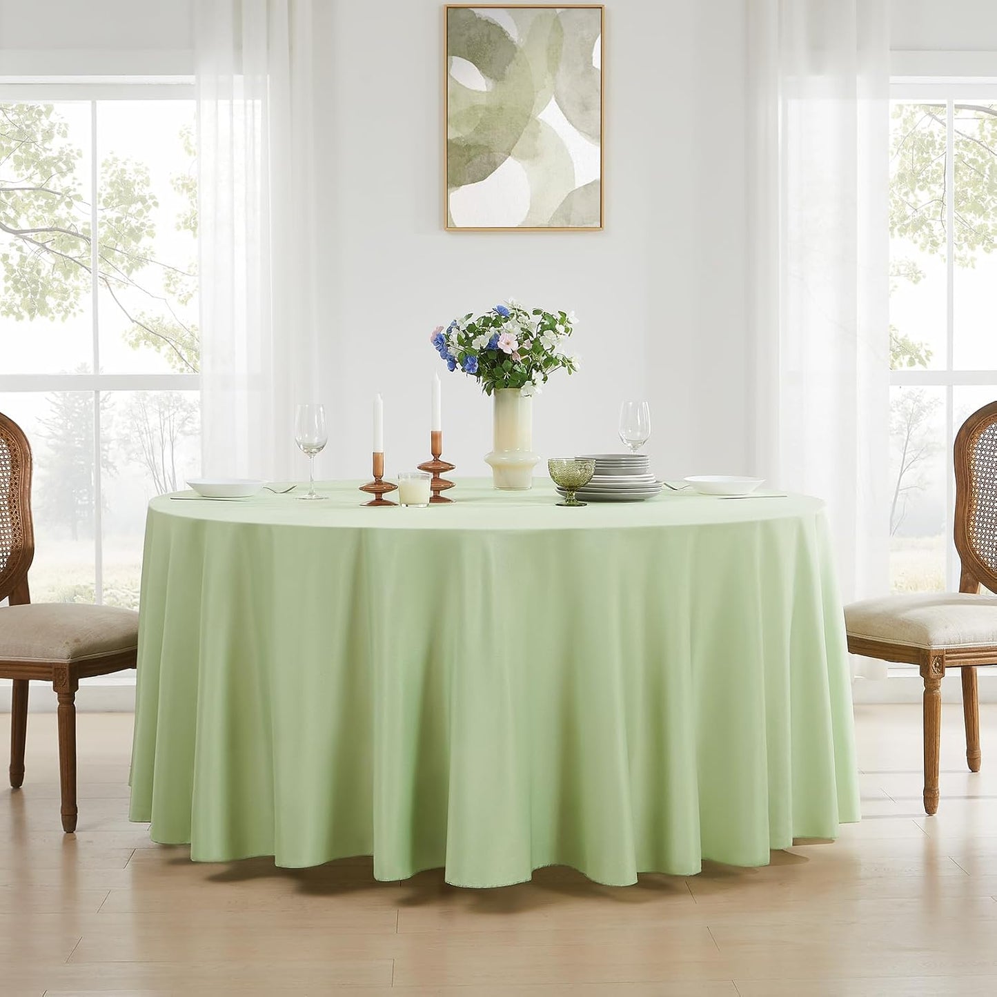 Round Tablecloth 120 Inch 6 Pack Sage Green Tablecloths Washable Decorative Linen Polyester Table Clothes Cover for Dining Table Banquets Buffet Parties and Wedding