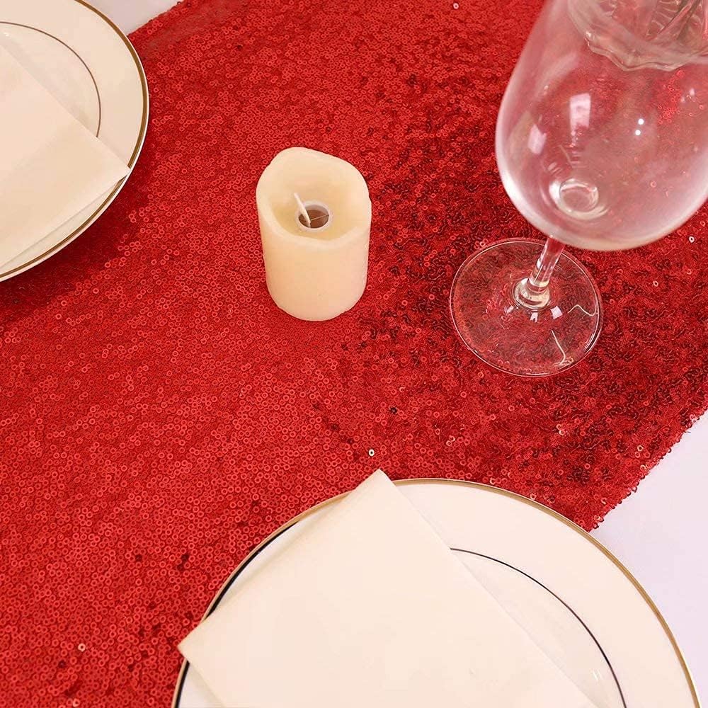 Eternal Beauty Red Table Runner for Wedding, 2PCS-12x108 Sequin Table Runner Decorations for Birthday Parties, Banquets, Graduations,Christmas