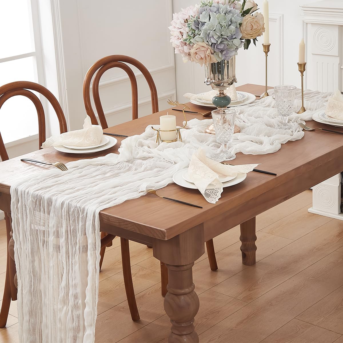 Ivory White 6 Pack Cheesecloth Table Runner 120 Inch 10 FT Boho Rustic Gauze for Wedding Baby Shower Party Farmhouse Summer Home Decor Washable