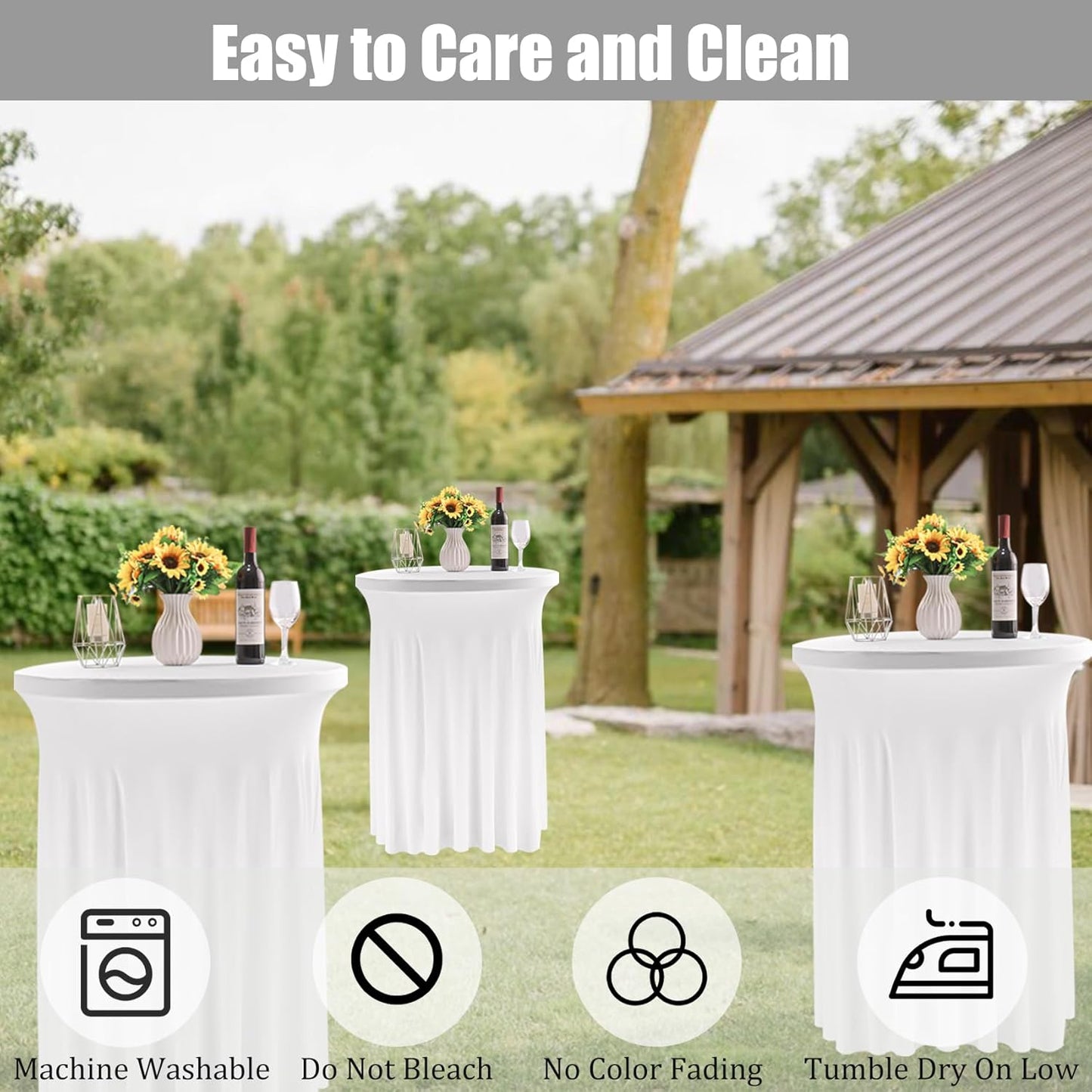 6 Pack Round Cocktail Tablecloth 32"x 43" Spandex Cocktail Table Skirt, Washable Stretch Fitted Table Covers for High Top Bar,Wedding,Party,Events (White)