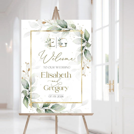 Welcome Wedding Signs, Modern Gold Sage Green Wedding Sign Decorations Signage 12" X 18" (Small), 27" (Medium), 36" (Large), Plastic, Modern, Pole Mount, Weather