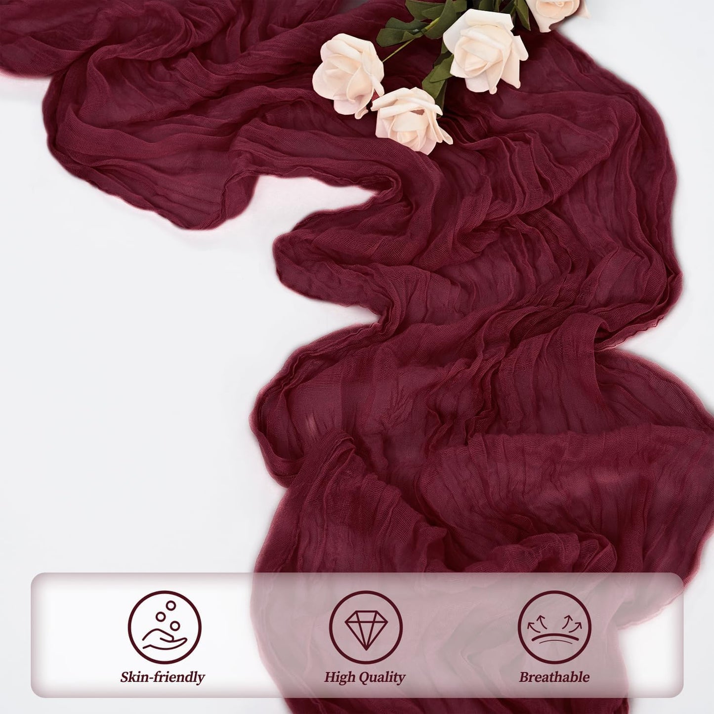 Burgundy 20 Pack Cheesecloth Table Runner 10FT Rustic Gauze Cheese Cloth Table Runner for Wedding Bridal Baby Shower Table Decor 20 x 120 Inch Long Boho Fabric Sheer Birthday Party Table Decorations