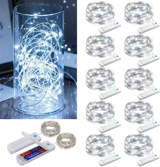 ZNYCYE 10 Pack Fairy Lights Battery Operated，10ft 30 LED String Lights 8 Modes with Timer Waterproof Fairy Lights for DIY Wedding Party Bedroom Mason Jars Christmas Decorations (Cool White)