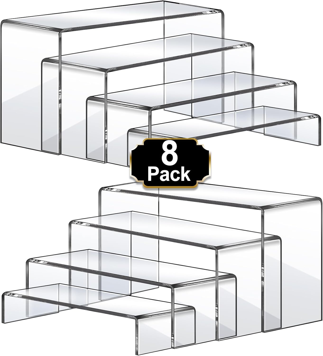 Aheroi Large Acrylic Risers, 8 Pcs 2 Set(7”L~8”L~9”L) Acrylic Display Set Rectangular Stands Shelf Clear Display Risers for Decor, Cake Shelves Retail Shoe Showcase
