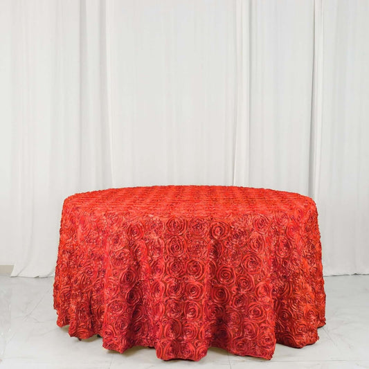 Efavormart 120" Wholesale Round Table Cover RED Grandiose Rosette 3D Satin Tablecloth for Wedding Party Event Decoration
