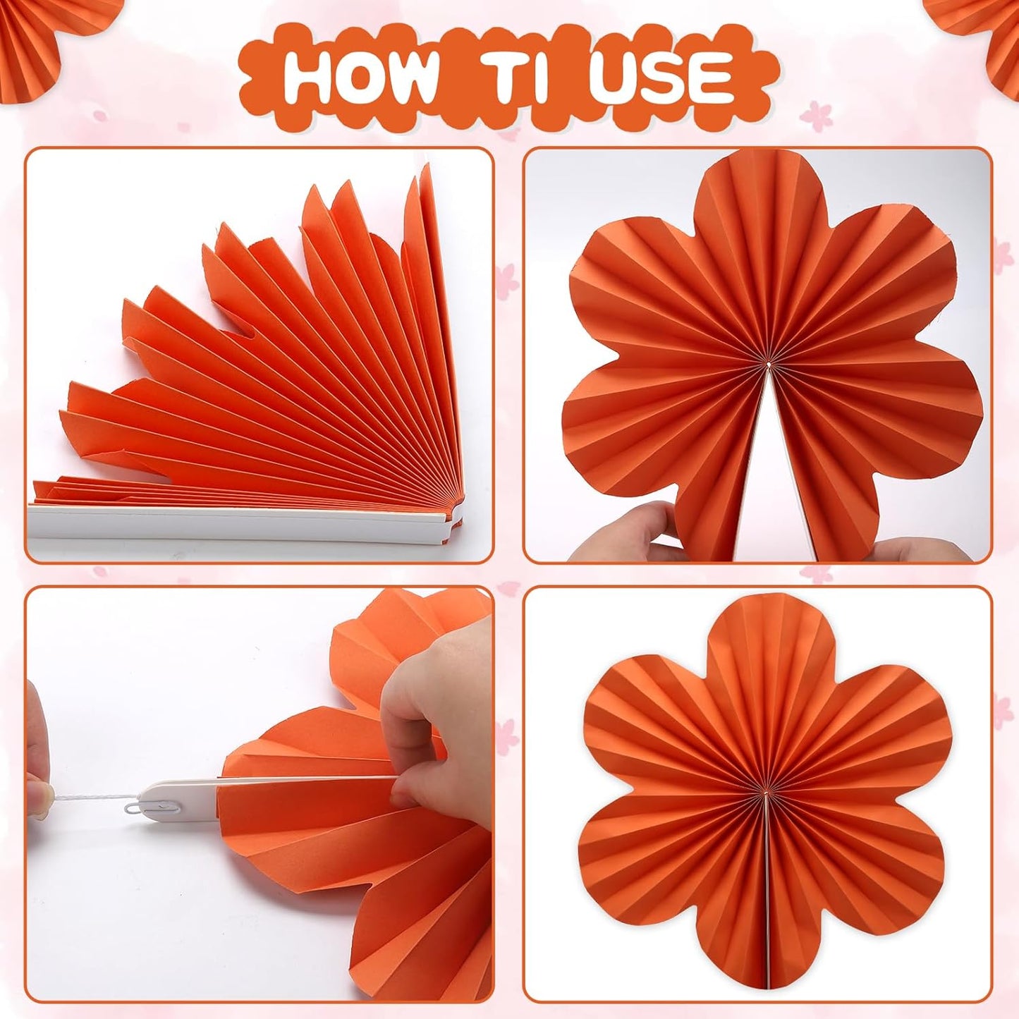 BestoFun 12 PCS Paper Flowers Fans Pink and Orange Party Decorations Paper Flowers Decorations for Wall Girl Groovy Birthday Baby Shower Wedding Bachelorette Room Hanging Décor
