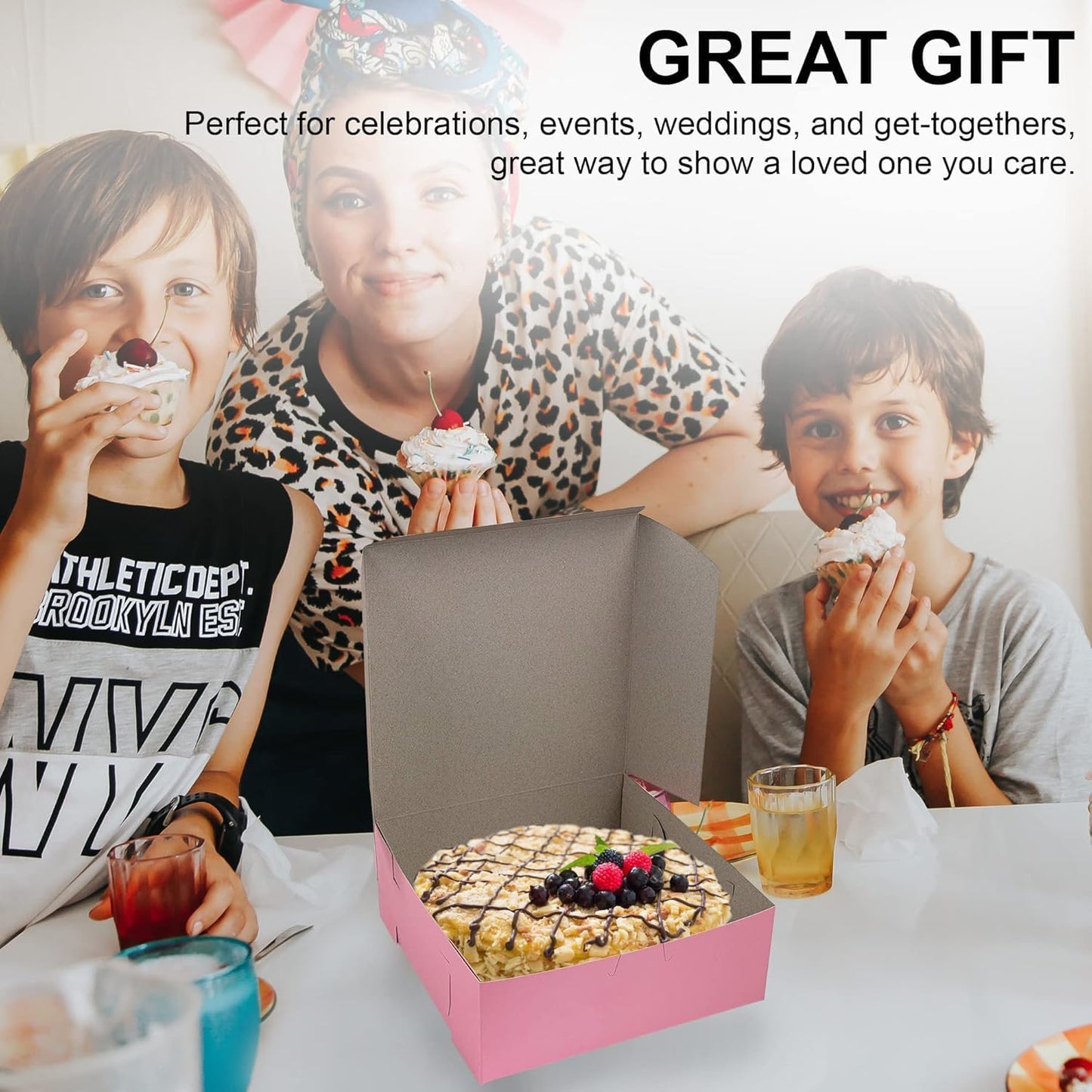 MT Products Pink Cupcake Boxes 8" x 8" x 3" - Bakery Boxes No-Window (Pack of 250) - Made in the USA