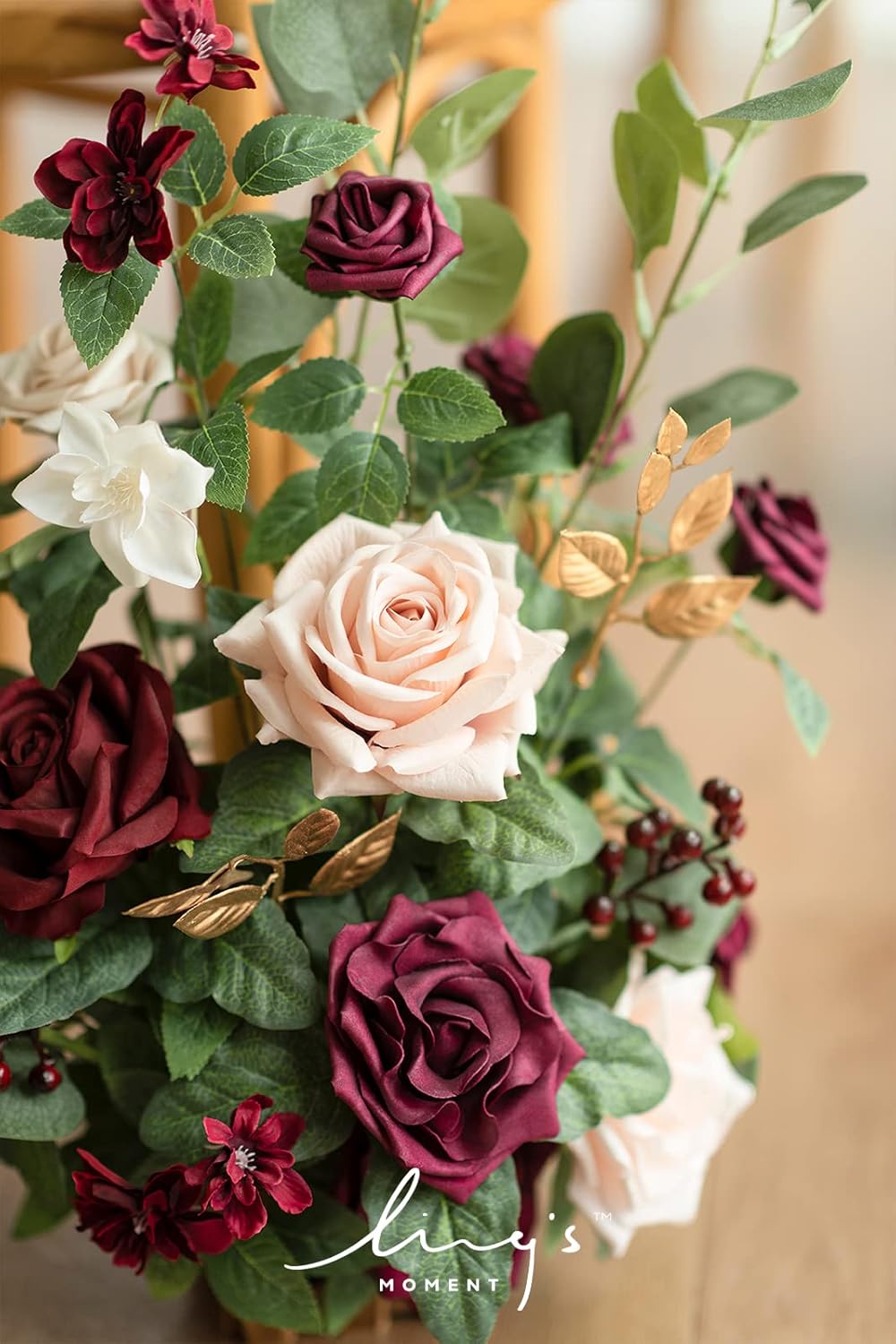 Ling's moment 17.5" Tall Standing Artificial Flowers Arrangements 4 pcs Fall Wedding Aisle Runner Chair Decorations Marsala & Blush Centerpieces for Ceremony Reception Rose Floral Party Outdoor