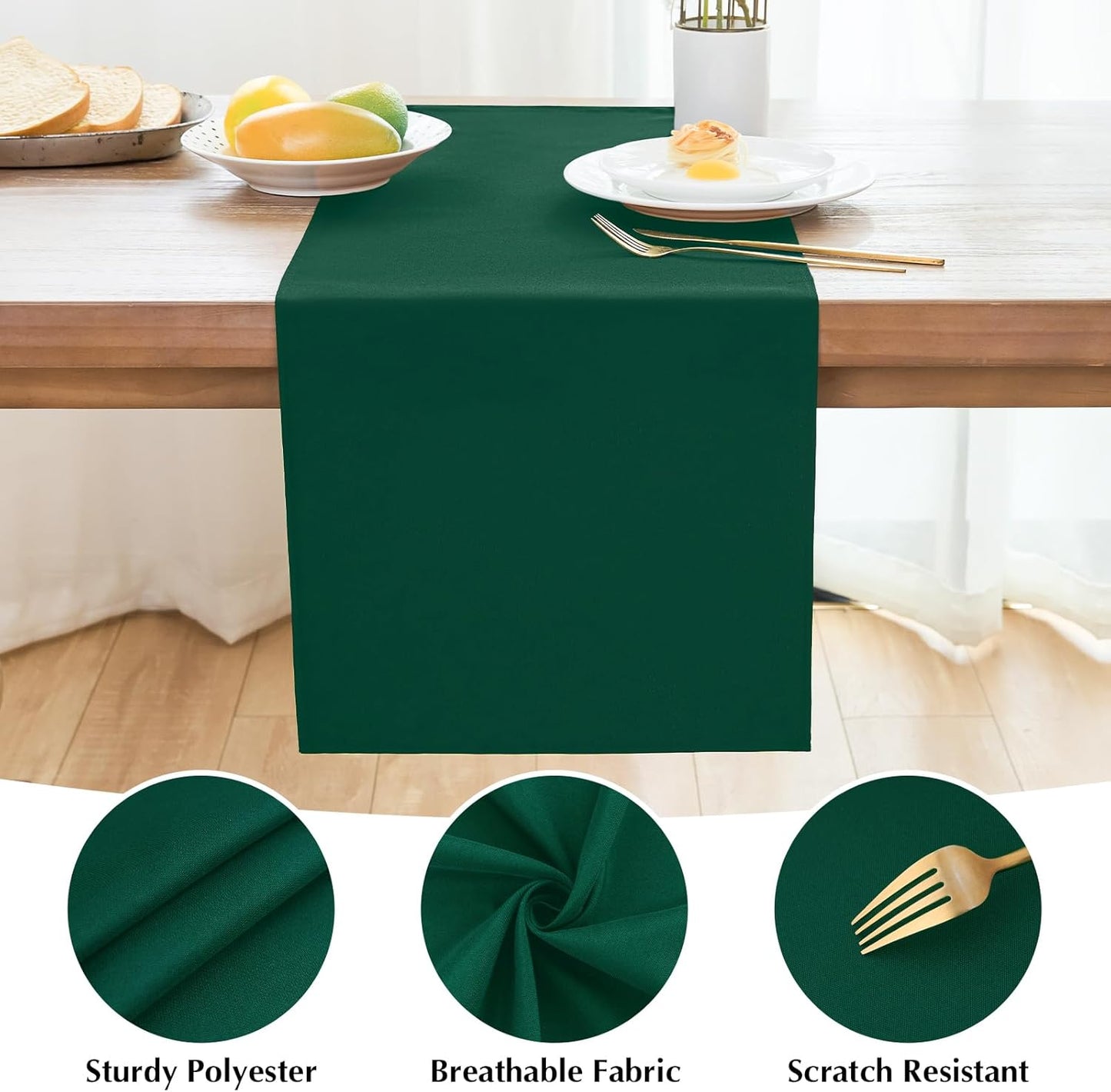 2 Pack Green Table Runner 12 x 60 Inch Solid Color Farmhouse Runners Coffee Table Dresser for Daily Party Home Decoration