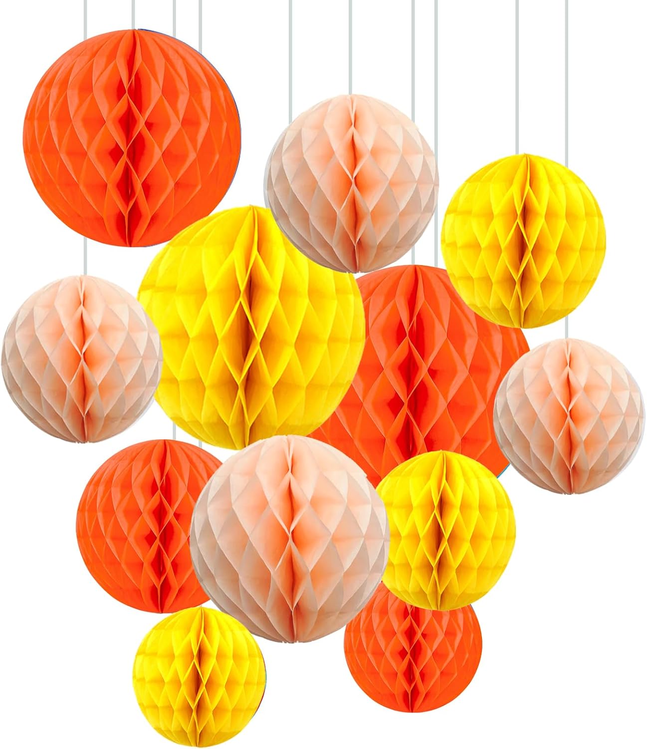ZOOYOO 12Pcs 6" 10" Honeycomb Balls Decorations Hanging Tissue Paper Pom Poms for Birthday Wedding Fall Party Thanksgiving Halloween Decorations(Orange Peach Yellow)