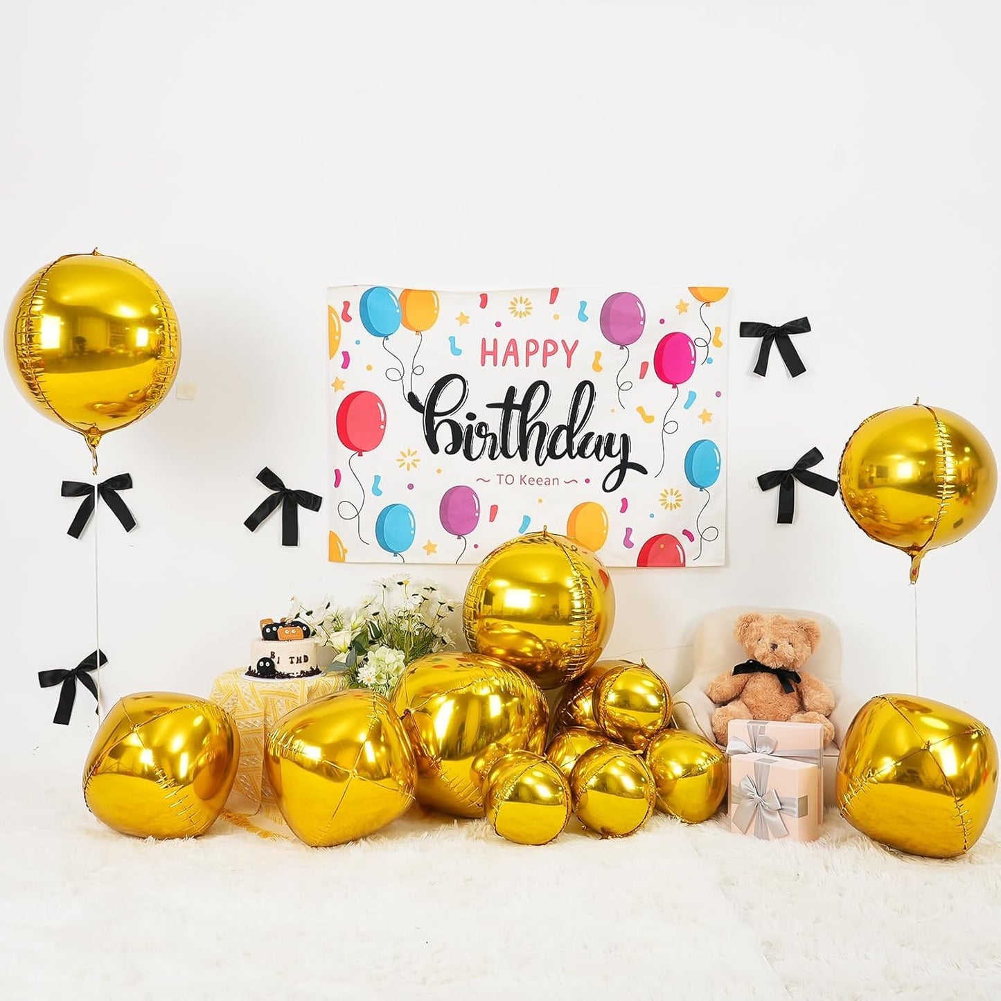 12Pcs Gold Round Foil Balloons, 22" 15" 10" 4D Ball Balloons, Metallic Gold Foil Balloon for Birthday Graduation Wedding Anniversary New Year Eve Disco Party Backdrop Decorations