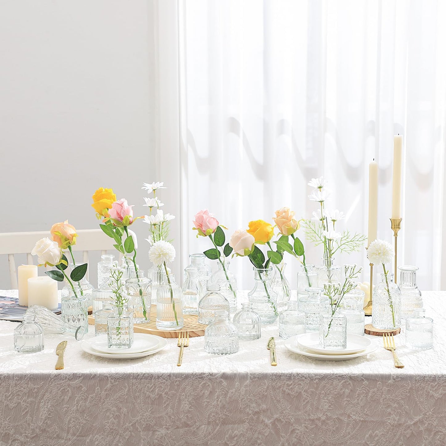 Bud Vases in Bulk 30, Clear Glass Bud Vases for Centerpieces, Small Vase for Flowers, Mini Vintage Flower Vase for Centerpieces, Wedding Table Decor, Home Decor