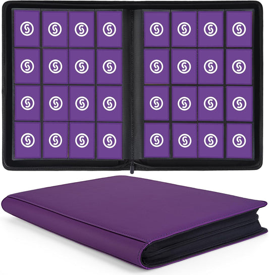 1000+ Pockets Trading Card Binder, Premium 16 Pocket Card Binder, Ringless Side Loading Collection Album Holder Folders for MTG, TCG, Game Cards & Sports Cards (Purple)