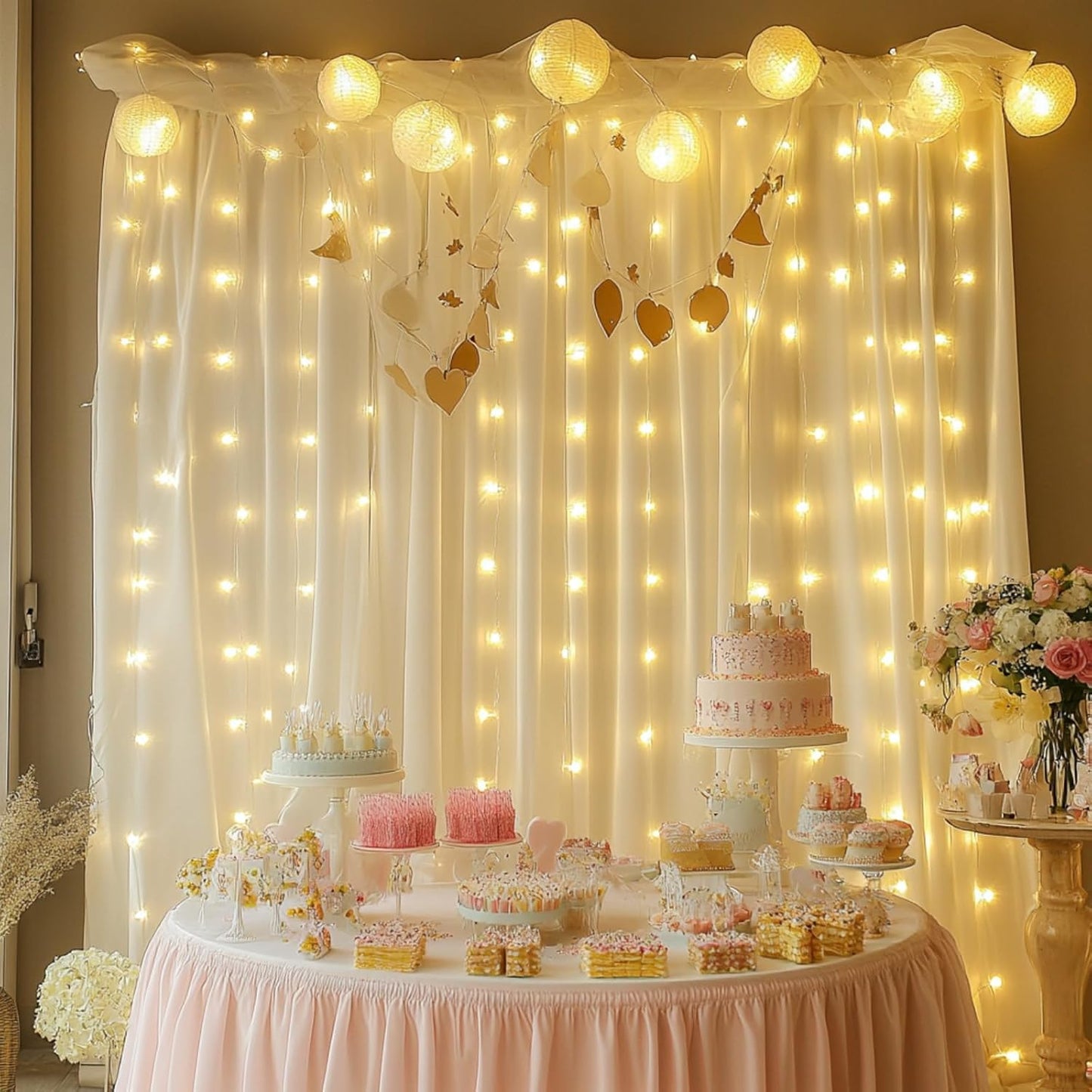 Fairy Curtain Lights, 200 LED Upgraded Tangle-Free Hanging Lights with Remote, USB Plug in String Lights for Bedroom Wall Window Wedding Party Xmas Home Décor - 9.8 x 6.6 Ft, Warm White