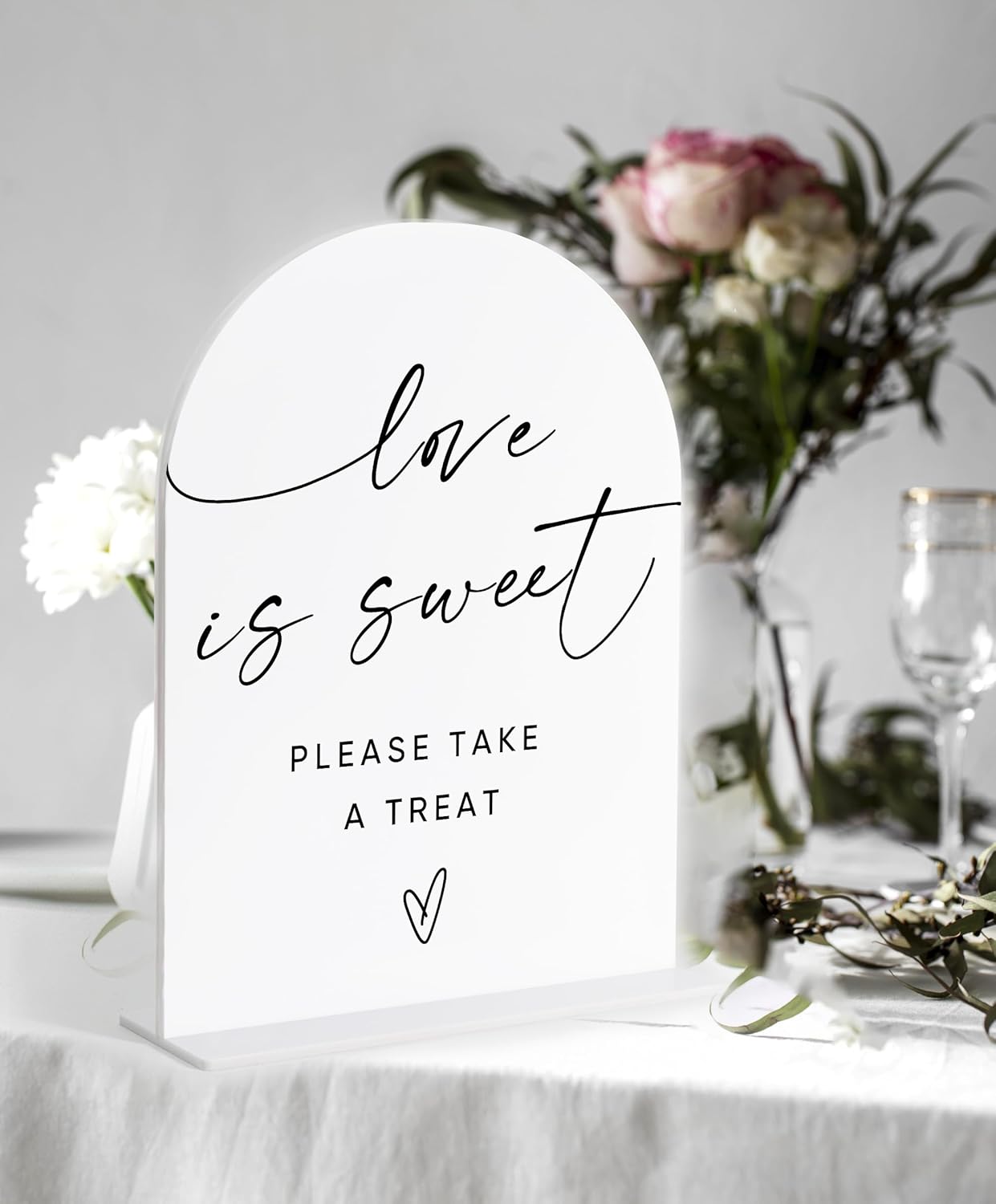 Love Is Sweet Sign for Dessert Table, White Arch Acrylic Wedding Sign, Wedding Reception Decorations, Bridal Shower Decor, Engagement Decor, Centerpiece Table Decorations Party for Bride and Groom-1