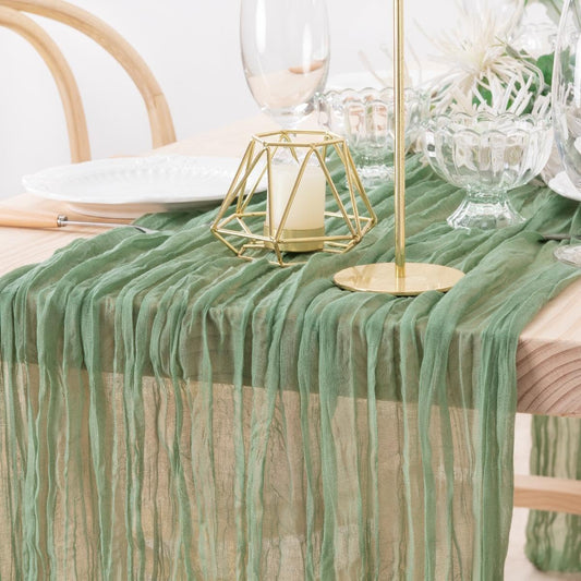 MLMW 2 Pack Sage Green Table Runner Cheesecloth Boho Gauze Rustic Cheese Cloth Table Runner 160 inch Sheer 13.3ft for Wedding Party Baby Bridal Shower Birthday