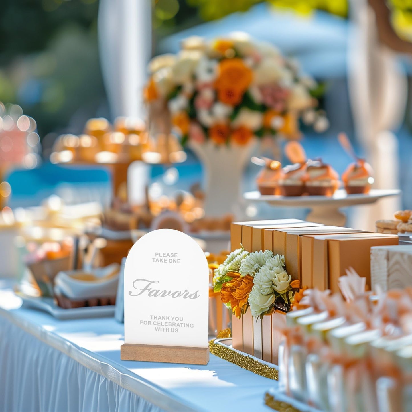 Acrylic Wedding Signs with Wood Stand, 5x7" Frosted Arch Party Favors for Ceremony & Reception, Perfect for Rustic Wedding Decoration, Anniversary, Event