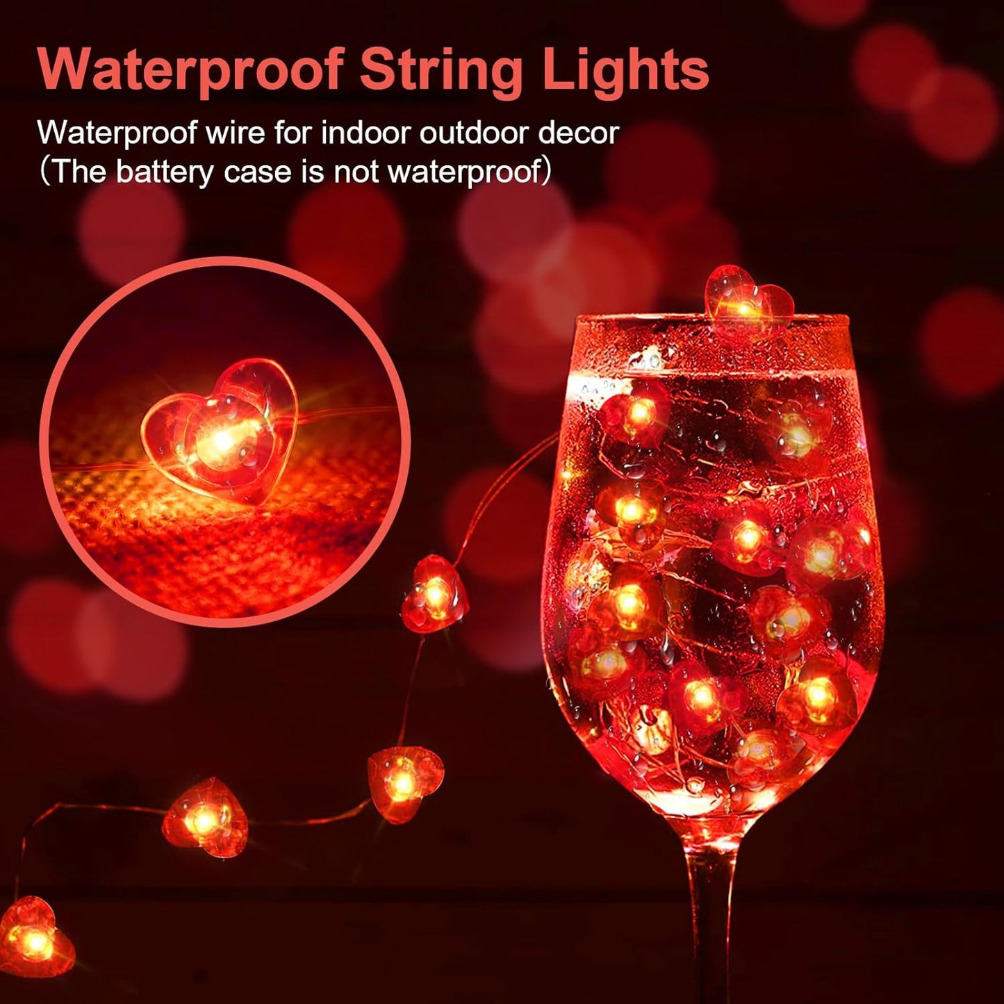 4 Pack Valentines Day Fairy Lights 7Ft 20 LED Twinkle String Lights Battery Operated Waterproof Firefly Starry for Mason Jar Party Wedding Christmas (Red, 4)