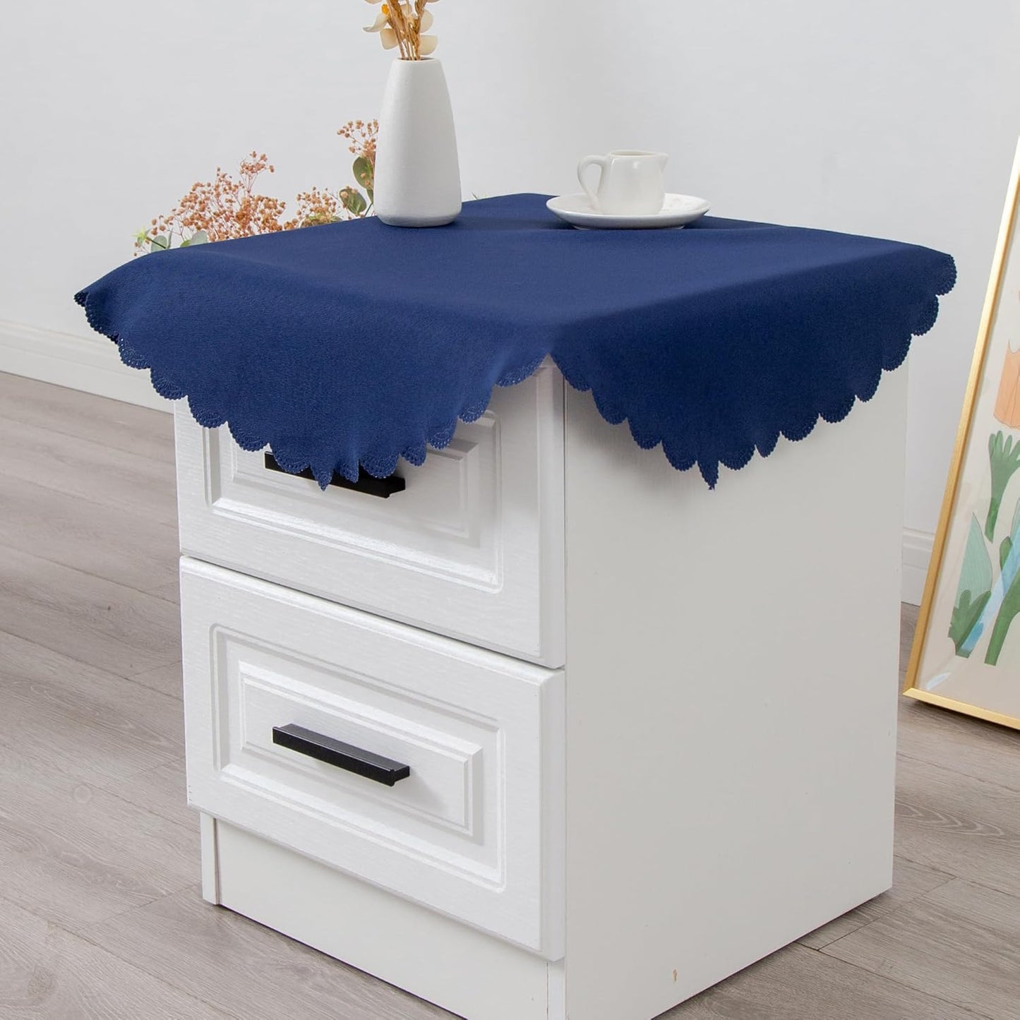 Small Round Navy Tablecloth 24 Inch Polyester Fabric Washable Table Cover Decorative Wrinkle Resistant Solid Color Table Cloth for Nightstand Party Wedding Camping