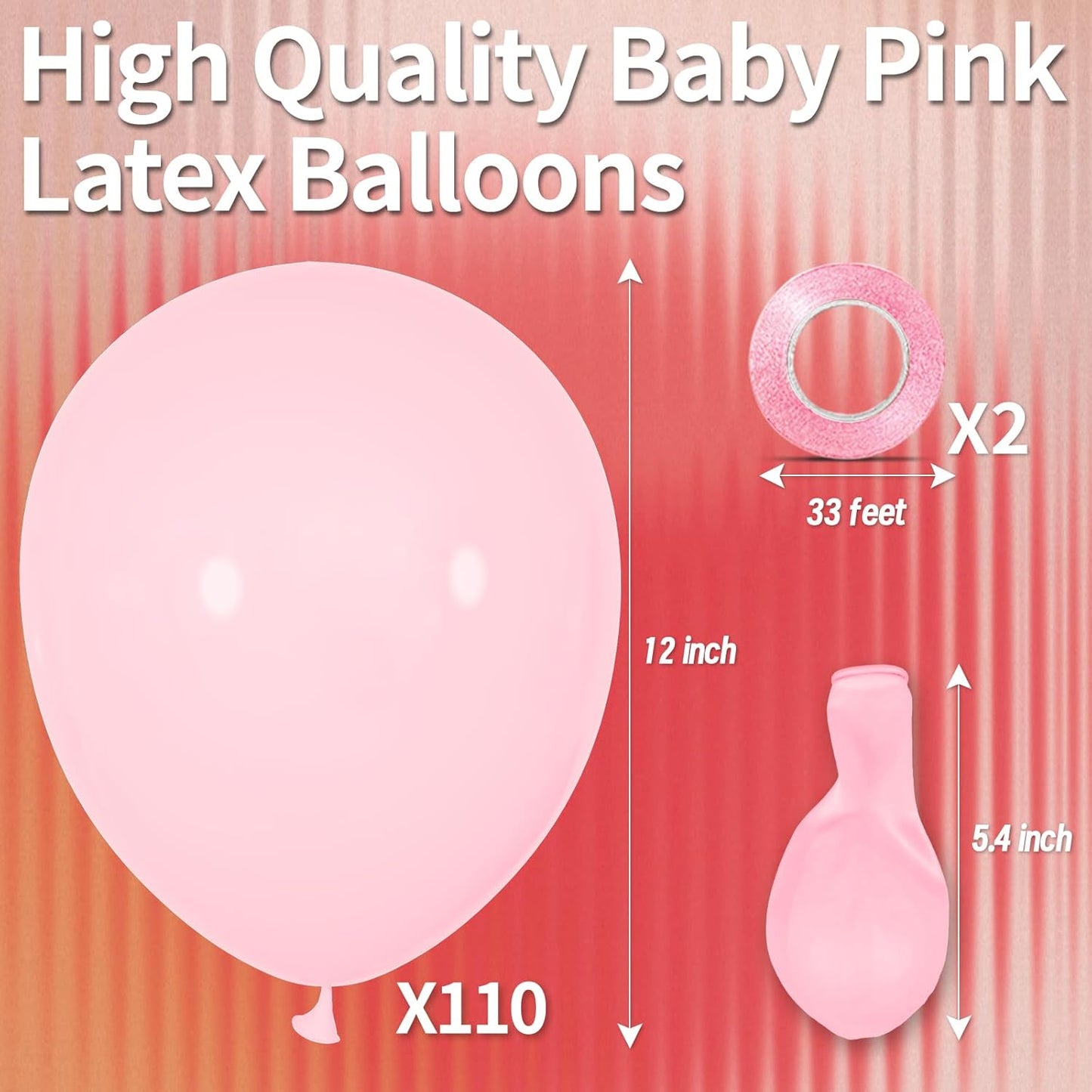 KAWKALSH Light Pink Balloon 12 Inch, 110pcs Latex Party Balloons Helium Bright Color for Birthday Baby Shower Wedding Party Supplies Arch Garland Decoration