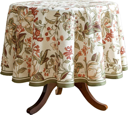 ISAENNE Designer Bohemian Linen Small Round Table Cloth,Colorful Floral Pattern Tablecloth,Wrinkle Resistant Decorative Tablecloths for Dining Thanksgiving Kitchen Party,Diameter 55"-Grace A