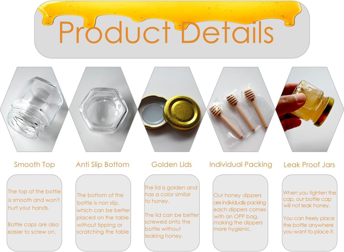 Adabocute 60 Pack Mini Honey Jars with Dipper - Honey Pot with Gold Lid, Bee Pendants, Jutes, Gift Bags and Stickers - For Baby Shower Wedding Favors