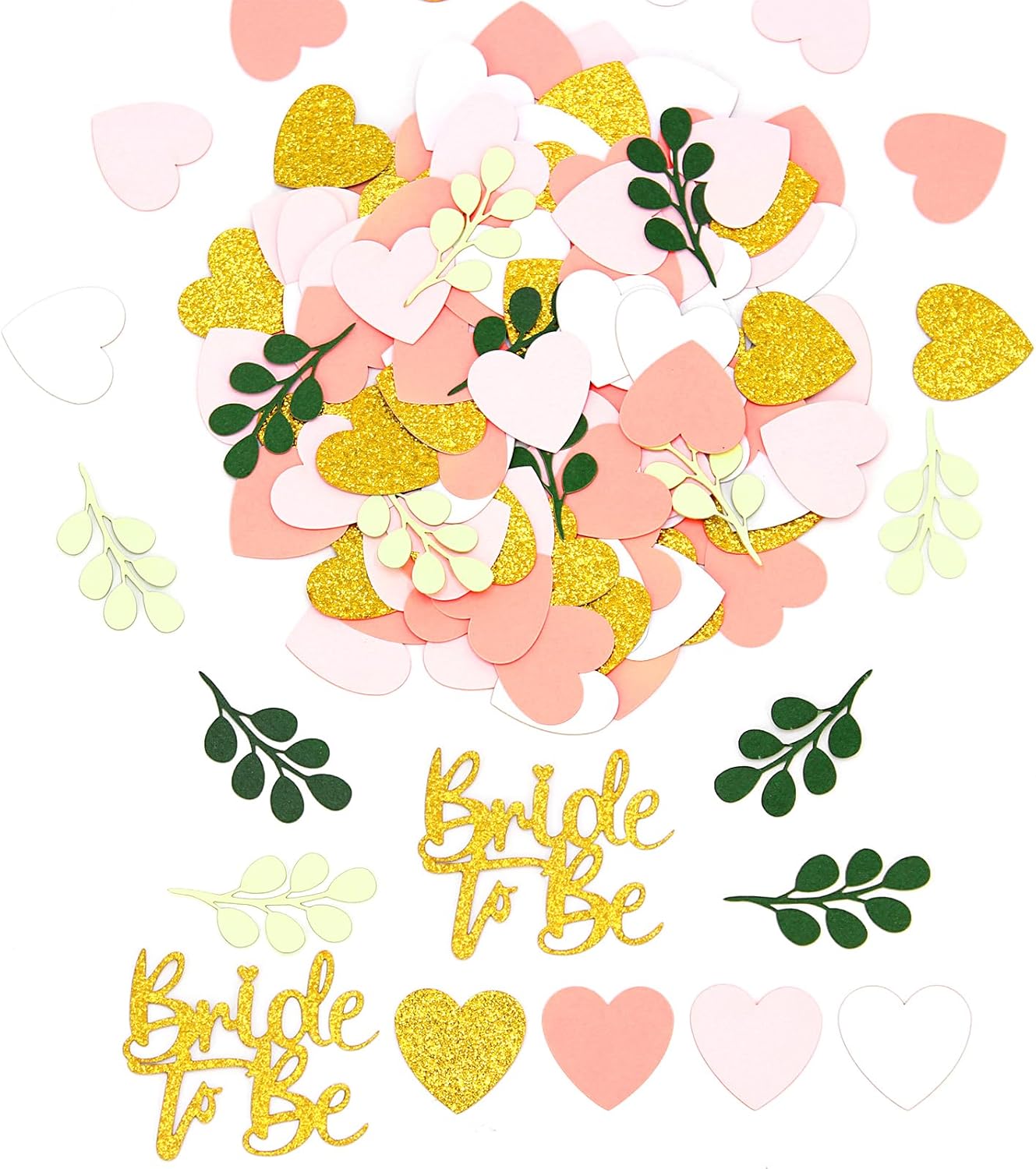 200PC Sage Green and Pink Gold Bachelorette Confetti for Bridal Shower Decorations Heart Eucalyptus Table Scatters for Bride to Be Decorations Engagement Wedding Decor Party Supplies