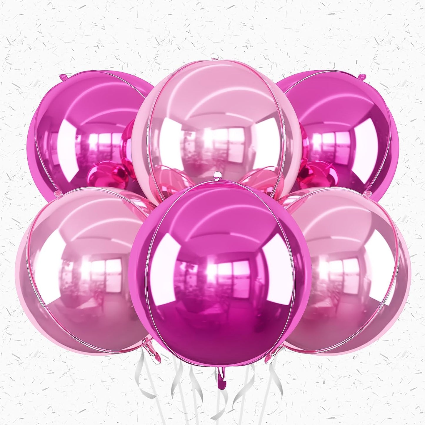 6Pcs Hot Pink and Pink Round Foil Balloons,Giant 4D Round Ball Balloons,22 Inch Metallic Pink Balloon for Birthday Wedding Graduation Prom Party Decorations