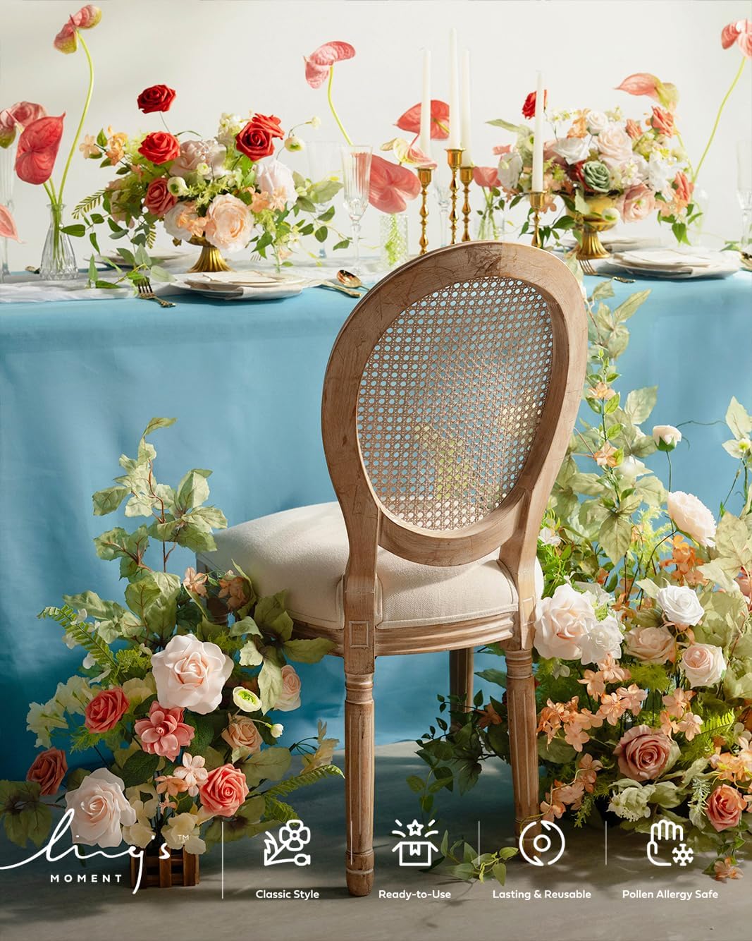 Ling's Moment 17.5" Tall Standing Artificial Flowers Arrangements 4pcs Fall Wedding Aisle Runner Chair Decorations Blush & Pink Centerpieces for Ceremony Reception Rose Floral Party Outdoor