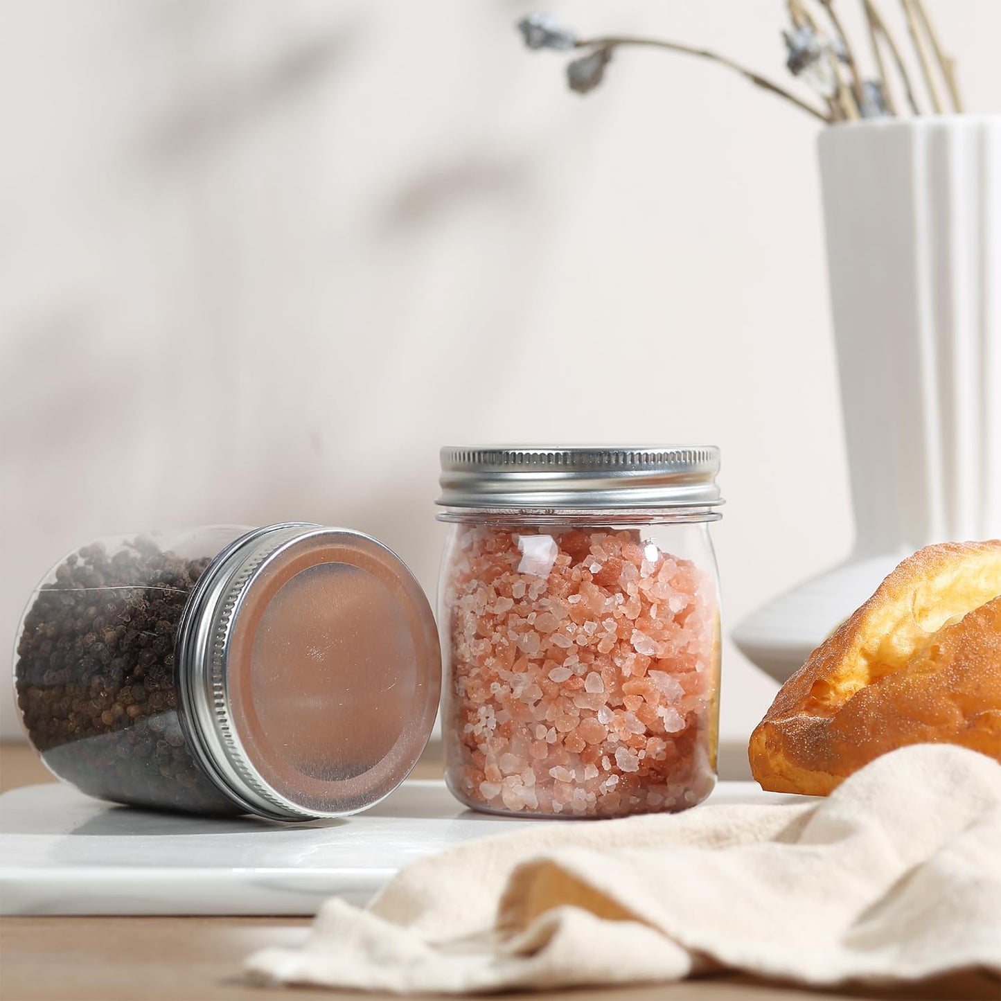 novelinks 8 oz Clear Plastic Jars with Screw-On Lids - BPA-Free Refillable Storage Containers for Slime, Spices, Crafts, Kitchen & Home Organization (32 Pack,Silver)