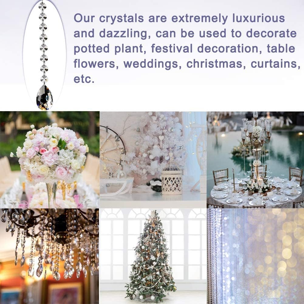 Fushing 10Pcs 1ft Teardrop Crystal Strands, Hanging Beads Chain Garland, Chandelier Pendants Parts Glass Beads (50mm, Clear)