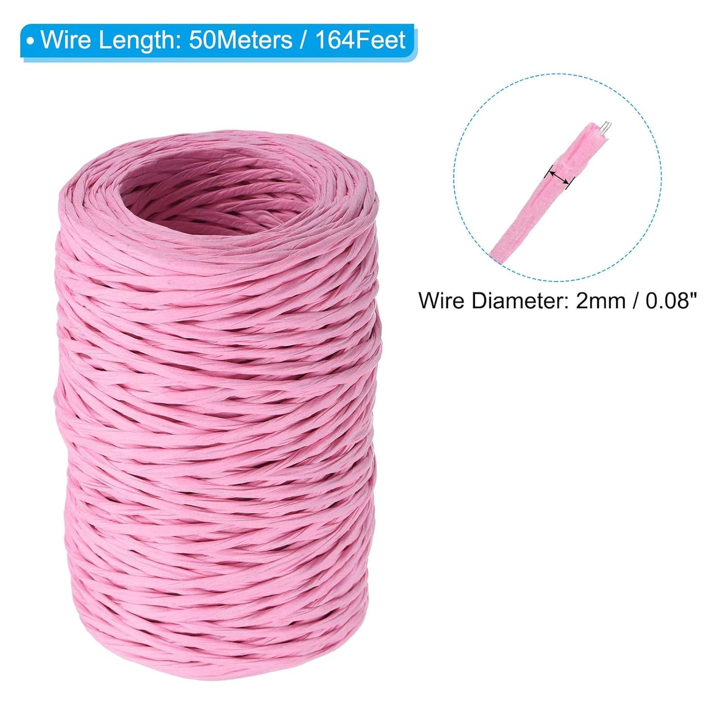 PATIKIL 164 Feet Floral Bind Wire Wrap Twine, 2mm Pink Paper-Wrapped Iron Wire for Flower Bouquets
